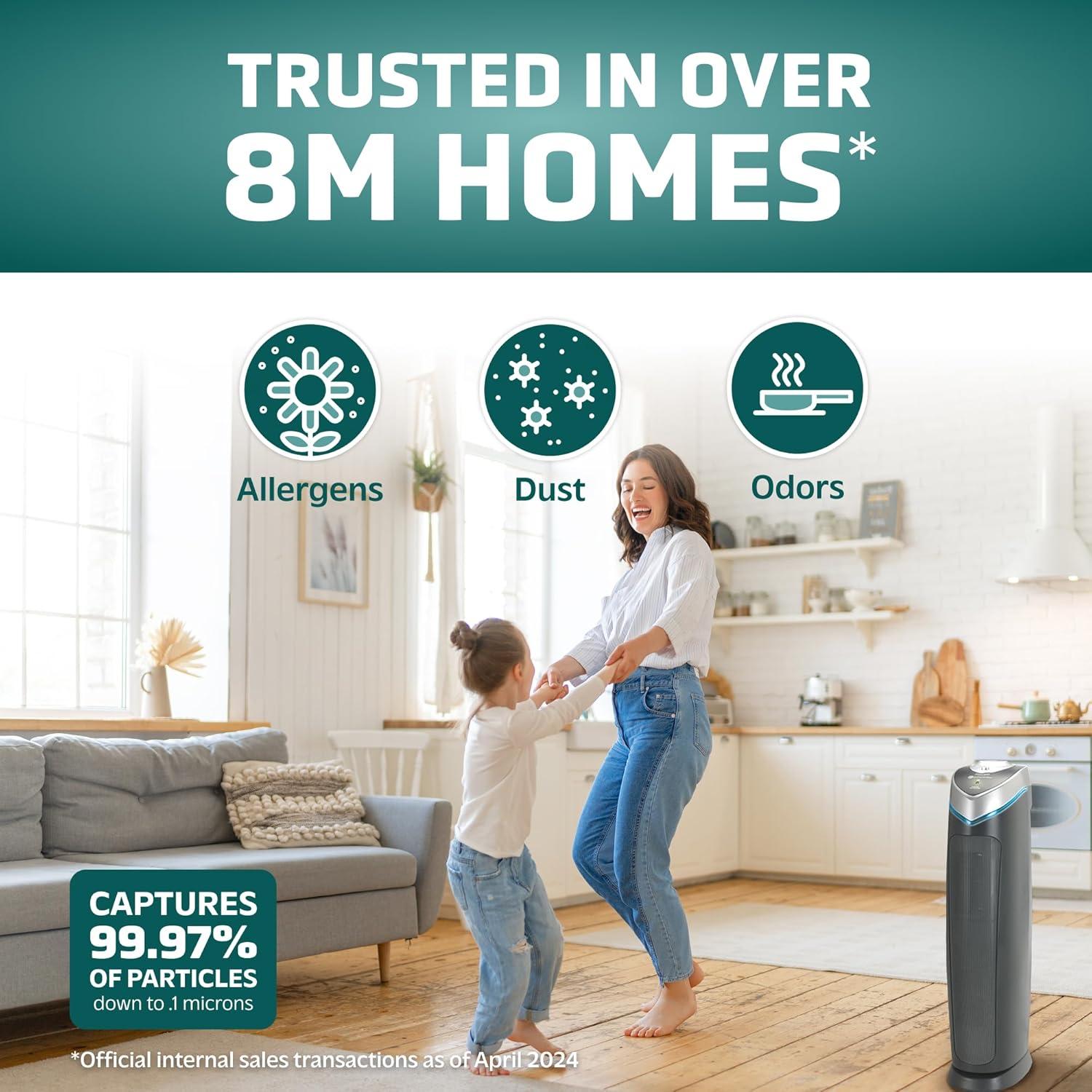 image:imageGermGuardian 5In1 HEPA Air Purifier for Home Large Rooms Up To 915 Sq Ft with HEPA Pet Air Filter UVC Light amp Odor Reduction AC5250PT 28 Tower GrayAC5000E