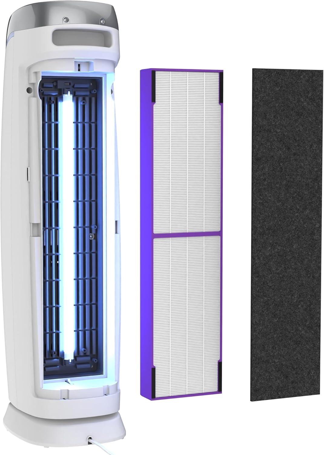 image:imageGermGuardian 5In1 HEPA Air Purifier for Home Large Rooms Up To 915 Sq Ft with HEPA Pet Air Filter UVC Light amp Odor Reduction AC5250PT 28 Tower GrayAC5250WPT