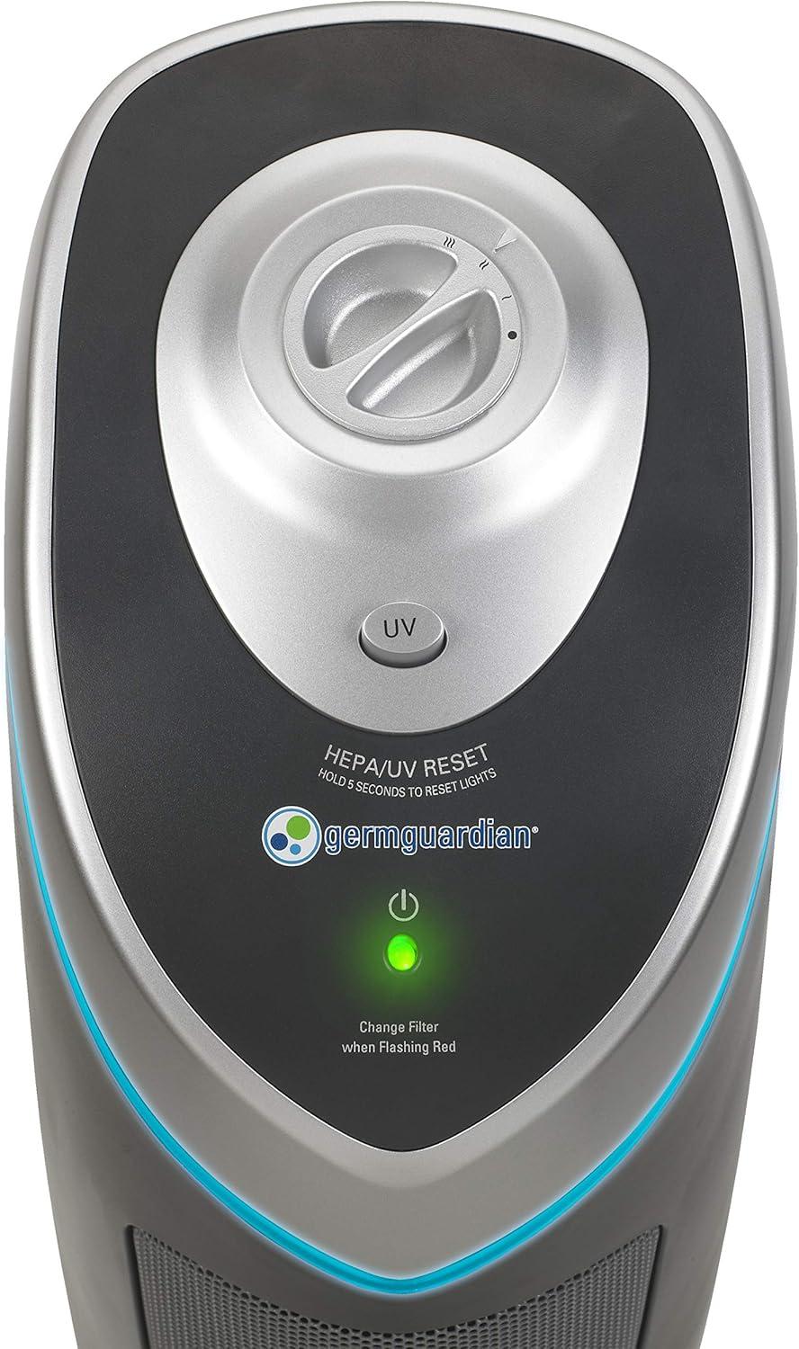 image:imageGermGuardian 5In1 HEPA Air Purifier for Home Large Rooms Up To 915 Sq Ft with HEPA Pet Air Filter UVC Light amp Odor Reduction AC5250PT 28 Tower GrayAC5000E