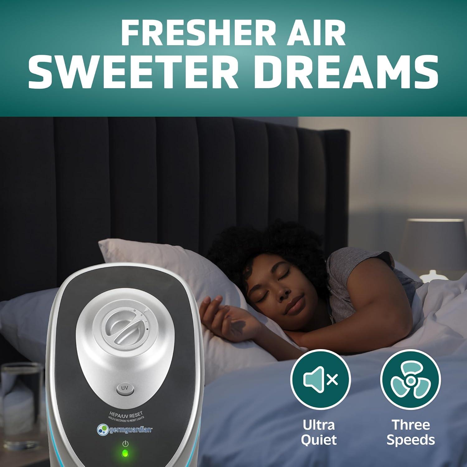 image:imageGermGuardian 5In1 HEPA Air Purifier for Home Large Rooms Up To 915 Sq Ft with HEPA Pet Air Filter UVC Light amp Odor Reduction AC5250PT 28 Tower GrayAC5000E