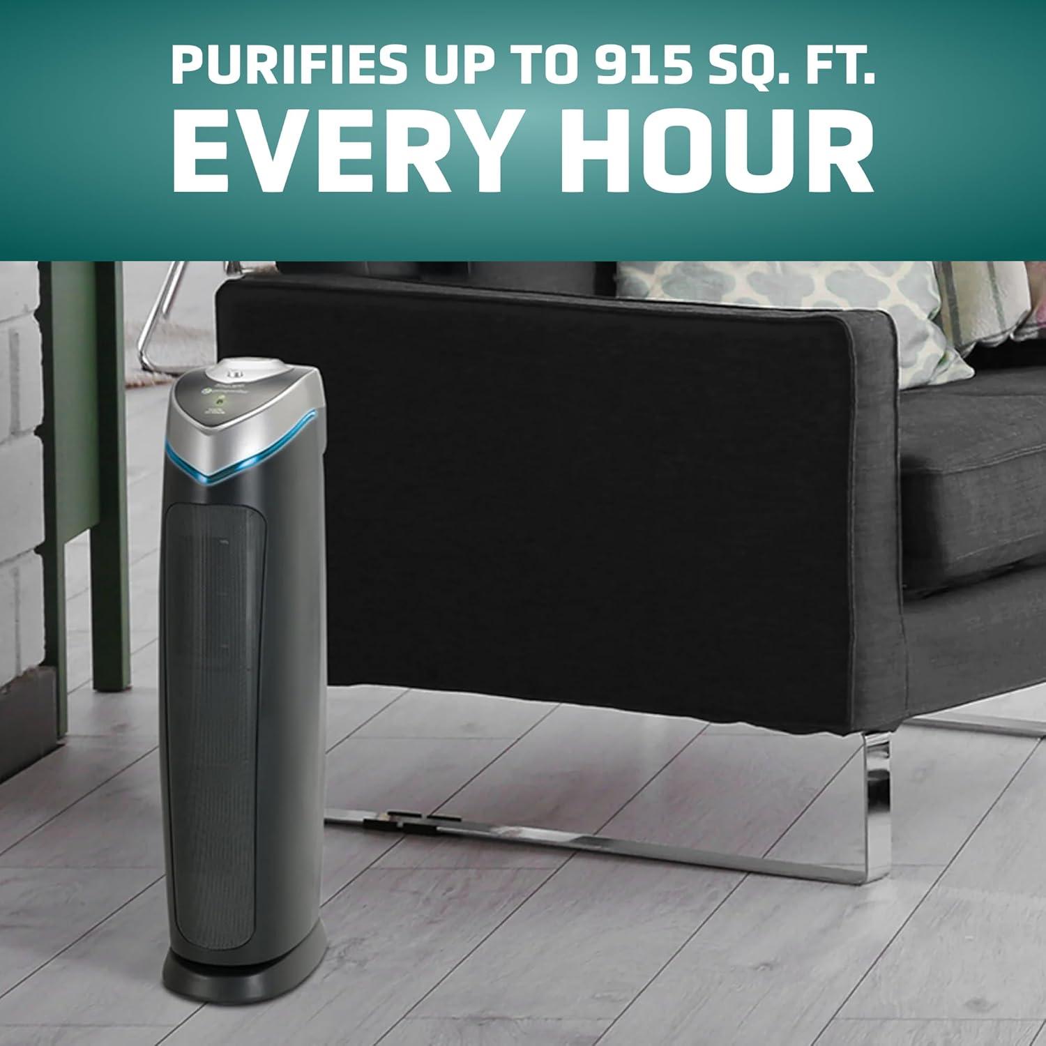 image:imageGermGuardian 5In1 HEPA Air Purifier for Home Large Rooms Up To 915 Sq Ft with HEPA Pet Air Filter UVC Light amp Odor Reduction AC5250PT 28 Tower GrayAC5000E