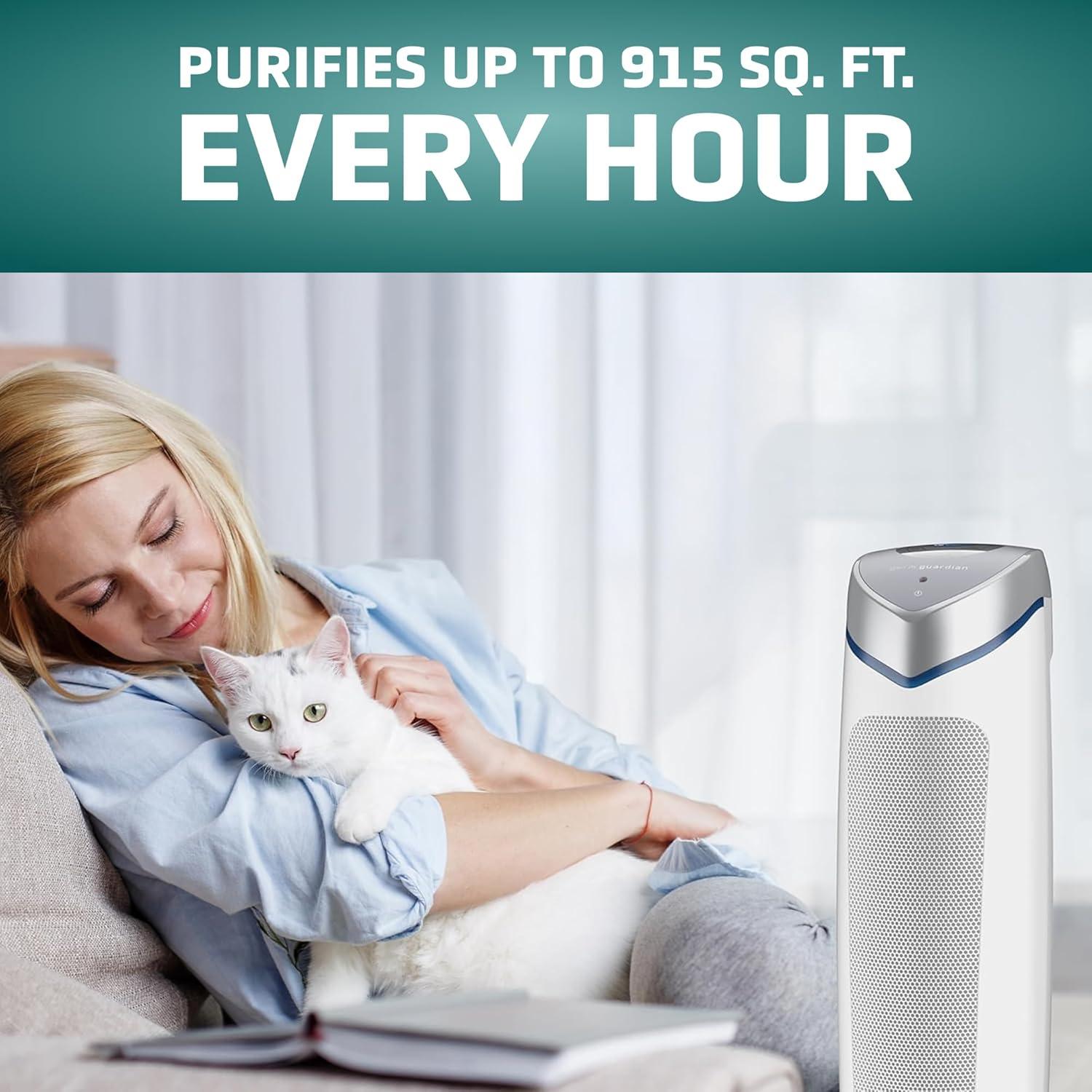 image:imageGermGuardian 5In1 HEPA Air Purifier for Home Large Rooms Up To 915 Sq Ft with HEPA Pet Air Filter UVC Light amp Odor Reduction AC5250PT 28 Tower GrayAC5250WPT
