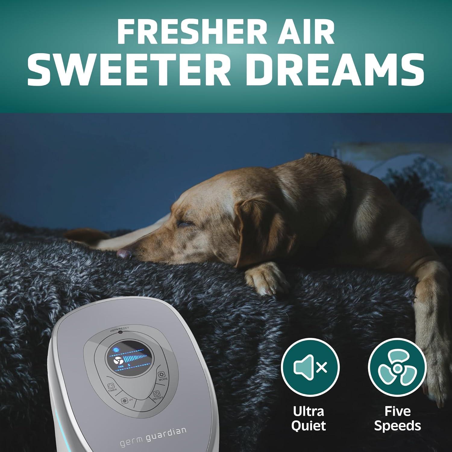 image:imageGermGuardian 5In1 HEPA Air Purifier for Home Large Rooms Up To 915 Sq Ft with HEPA Pet Air Filter UVC Light amp Odor Reduction AC5250PT 28 Tower GrayAC5250WPT