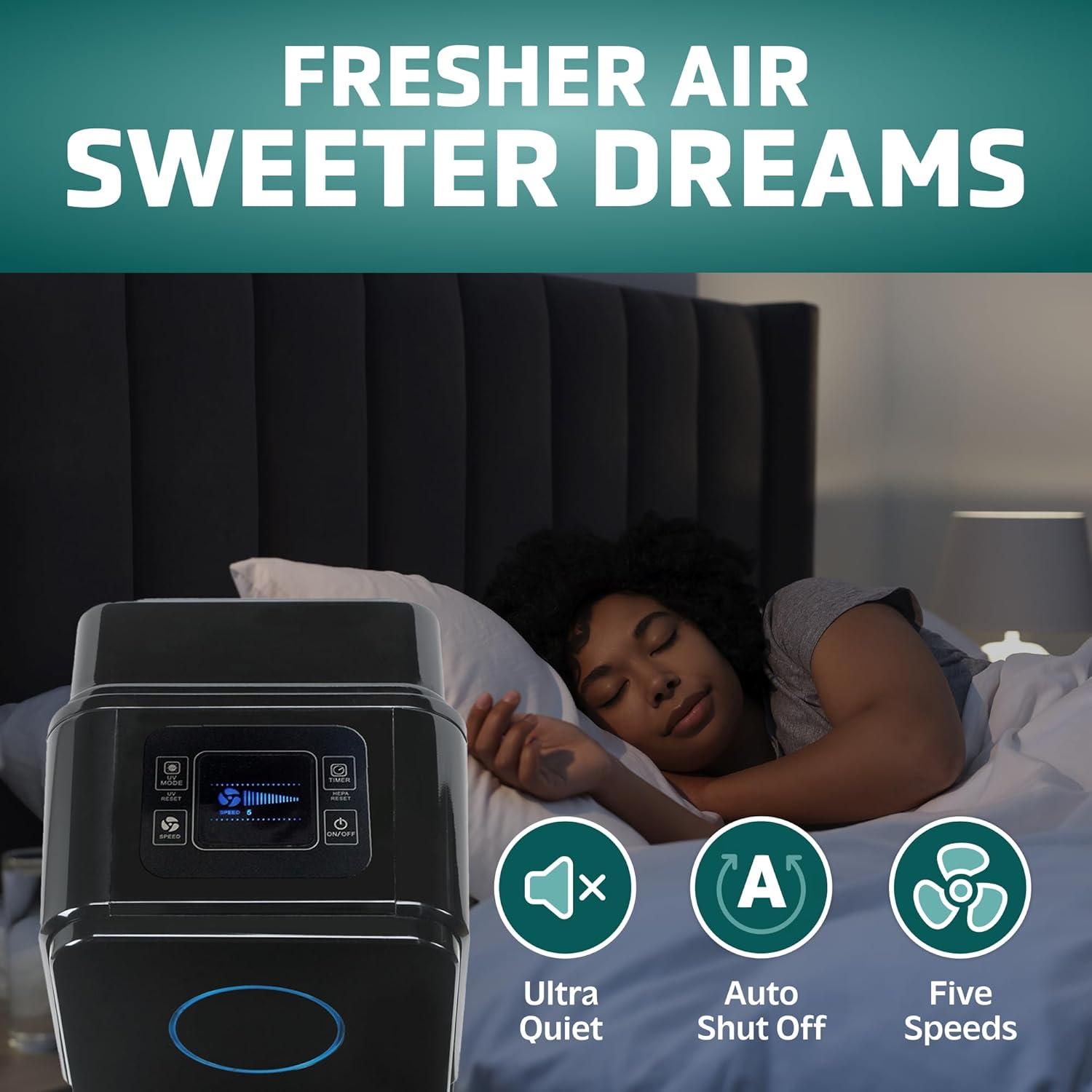 image:imageGermGuardian Air Purifier for Home with HEPA Pure Filter for Wildfire Smoke Pet Dander Pollen Odors Large Rooms Up To 870 Sq Ft Removes 9997 Pollutants UVC Light 28 AC5350B BlackBlack