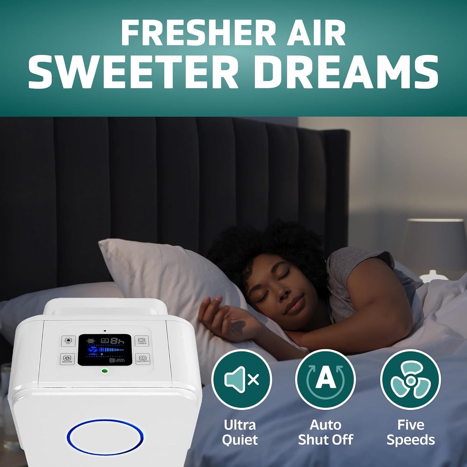 image:imageGermGuardian Air Purifier for Home with HEPA Pure Filter for Wildfire Smoke Pet Dander Pollen Odors Large Rooms Up To 870 Sq Ft Removes 9997 Pollutants UVC Light 28 AC5350B BlackWhite