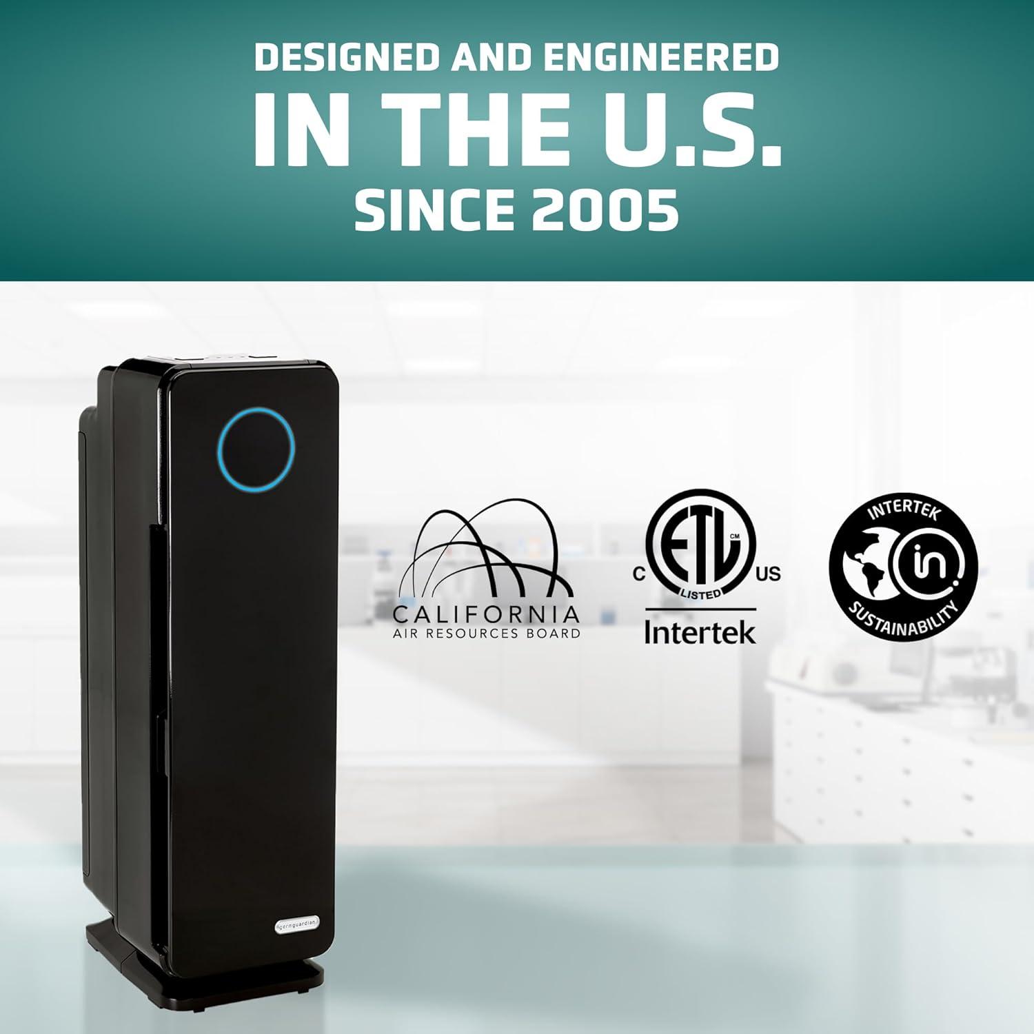 image:imageGermGuardian Air Purifier for Home with HEPA Pure Filter for Wildfire Smoke Pet Dander Pollen Odors Large Rooms Up To 870 Sq Ft Removes 9997 Pollutants UVC Light 28 AC5350B BlackBlack