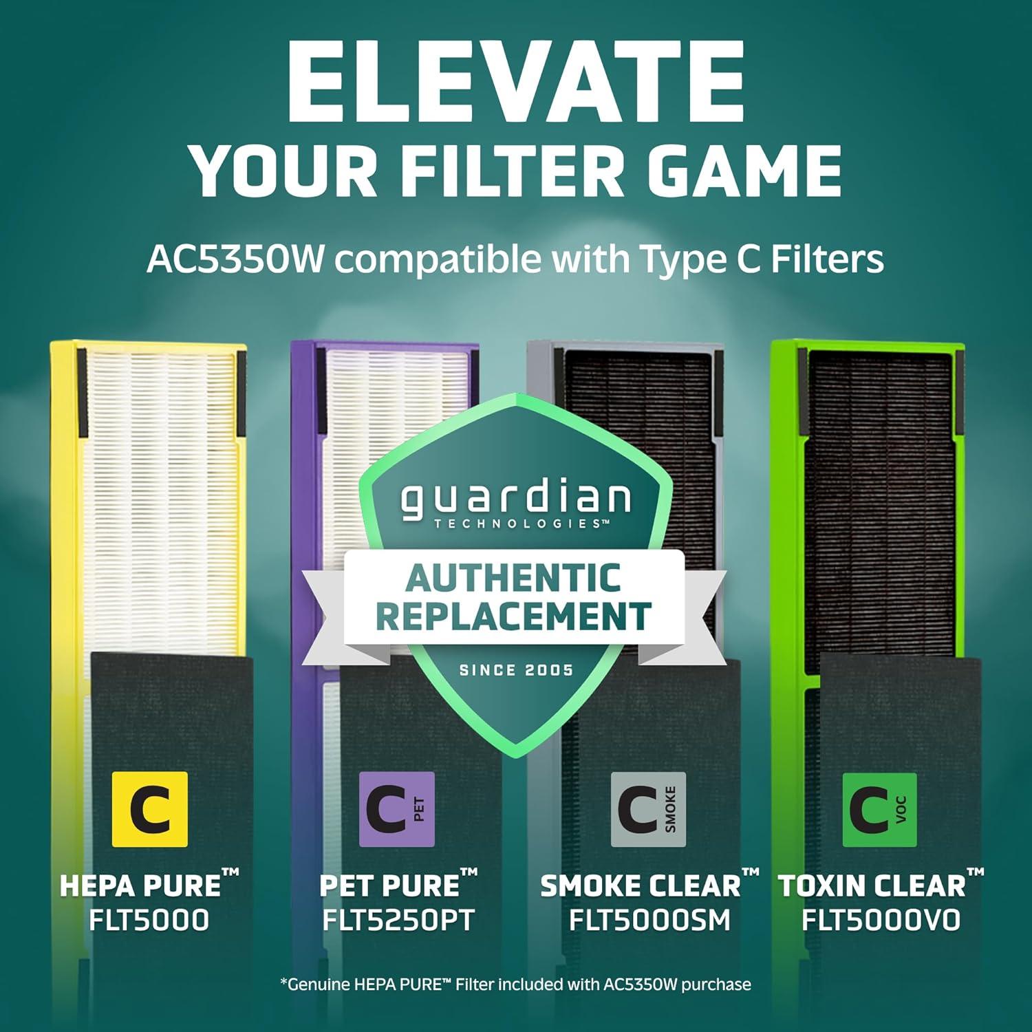 image:imageGermGuardian Air Purifier for Home with HEPA Pure Filter for Wildfire Smoke Pet Dander Pollen Odors Large Rooms Up To 870 Sq Ft Removes 9997 Pollutants UVC Light 28 AC5350B BlackWhite