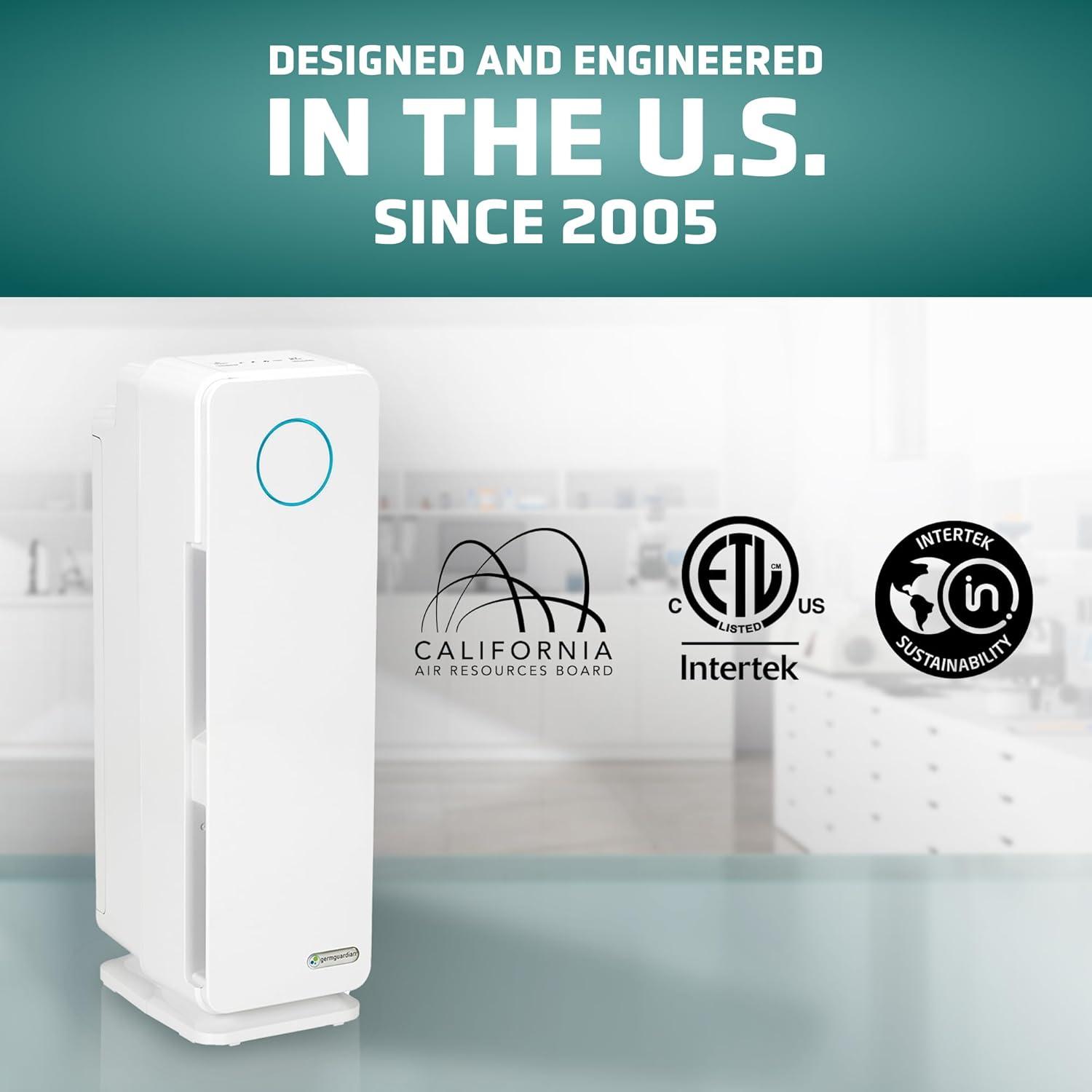 image:imageGermGuardian Air Purifier for Home with HEPA Pure Filter for Wildfire Smoke Pet Dander Pollen Odors Large Rooms Up To 870 Sq Ft Removes 9997 Pollutants UVC Light 28 AC5350B BlackWhite