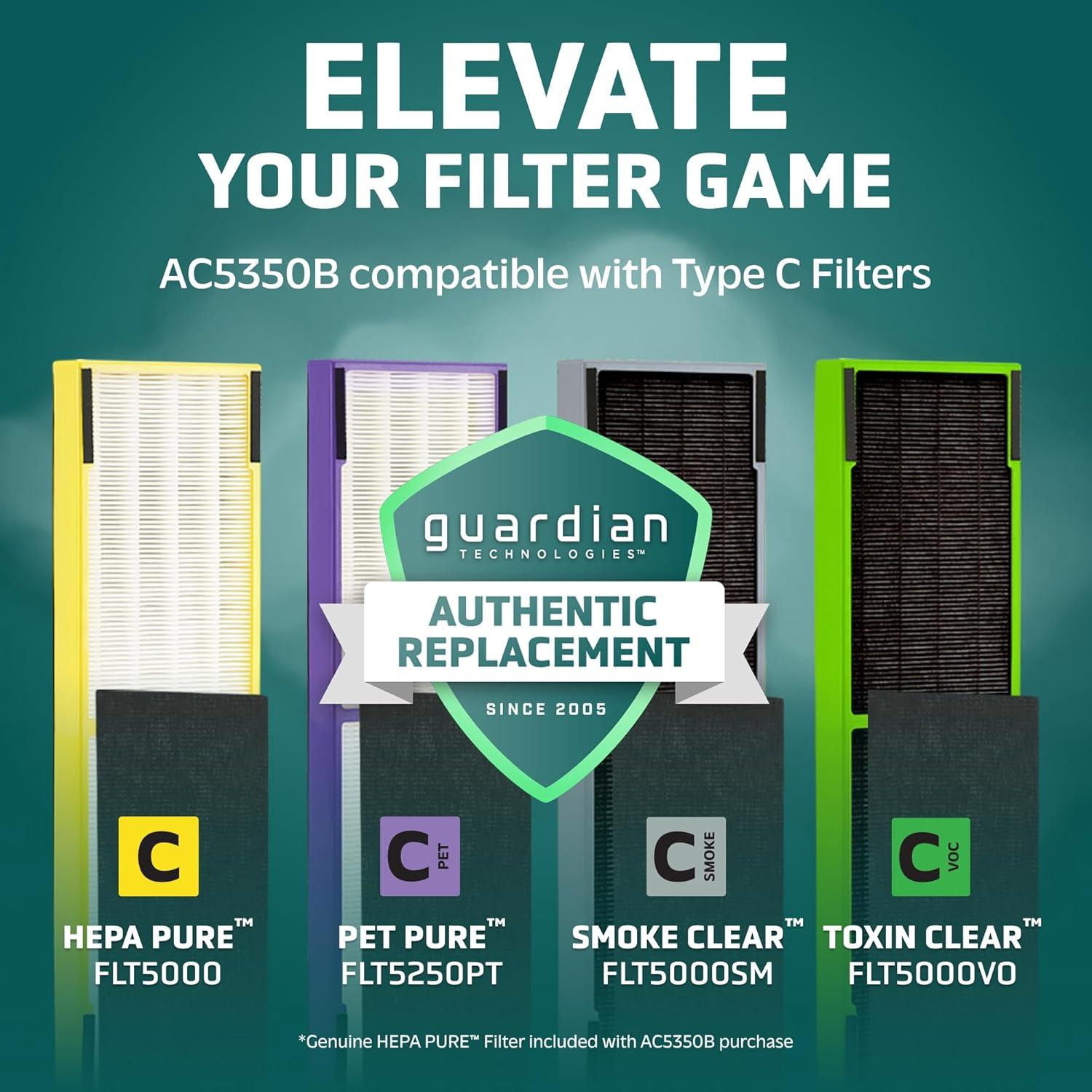 image:imageGermGuardian Air Purifier for Home with HEPA Pure Filter for Wildfire Smoke Pet Dander Pollen Odors Large Rooms Up To 870 Sq Ft Removes 9997 Pollutants UVC Light 28 AC5350B BlackBlack