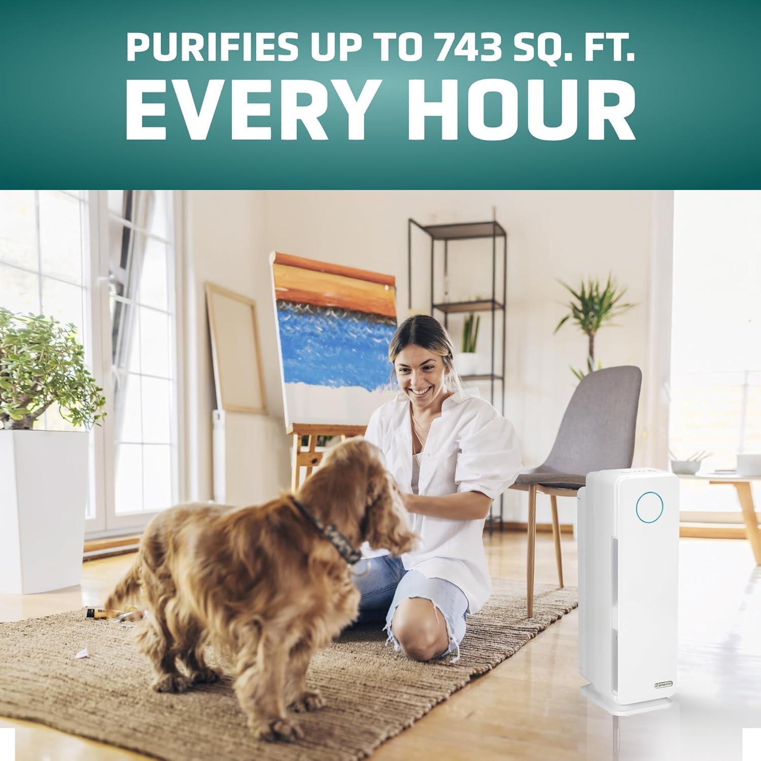image:imageGermGuardian Air Purifier for Home with HEPA Pure Filter for Wildfire Smoke Pet Dander Pollen Odors Large Rooms Up To 870 Sq Ft Removes 9997 Pollutants UVC Light 28 AC5350B BlackWhite
