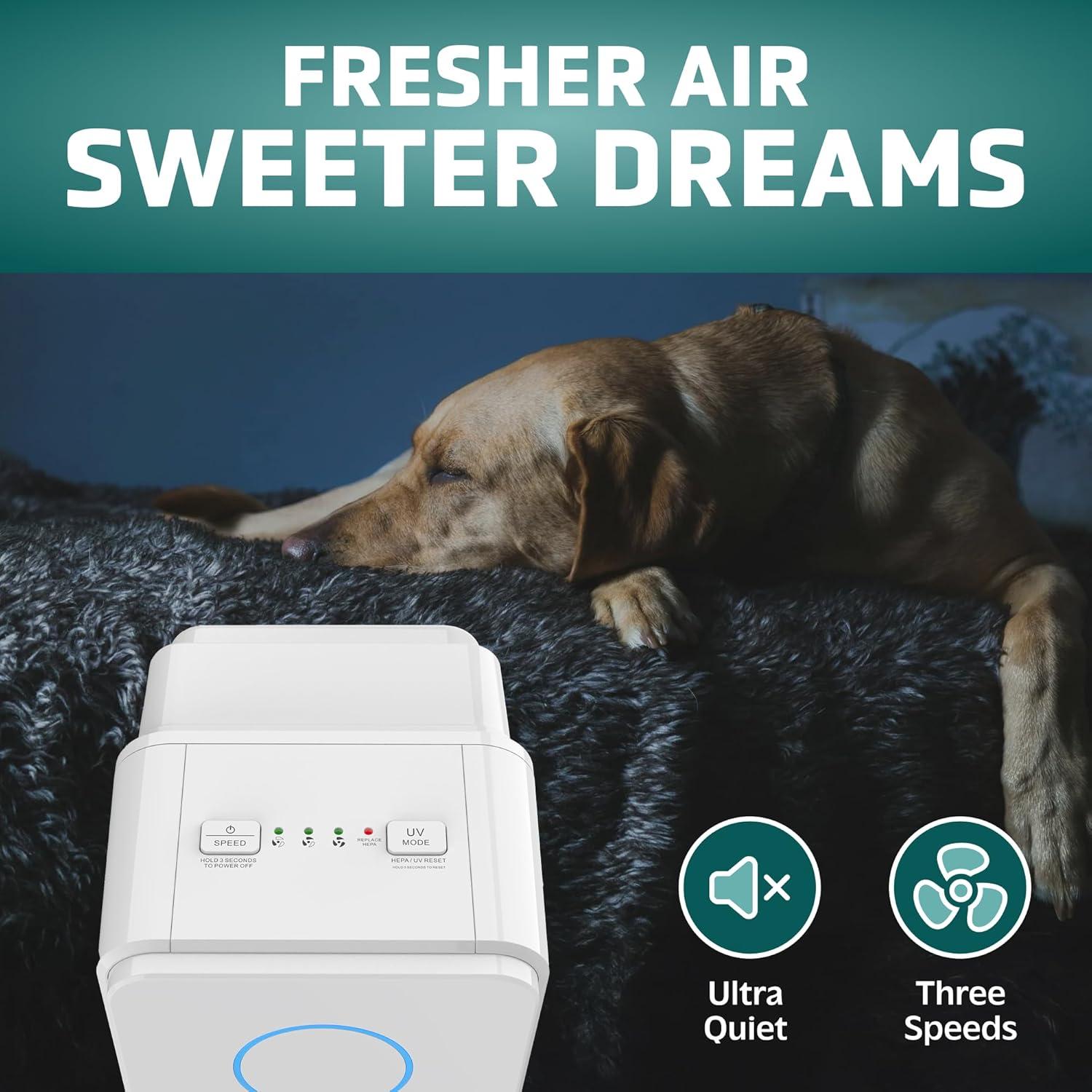 image:imageGermGuardian Air Purifier for Home with HEPA Pure Filter for Wildfire Smoke Pet Dander Pollen Odors Large Rooms Up To 870 Sq Ft Removes 9997 Pollutants UVC Light 28 AC5350B BlackWhite