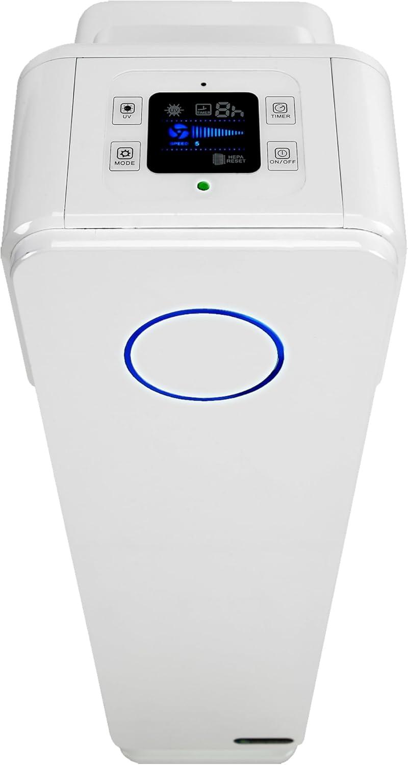 image:imageGermGuardian Air Purifier for Home with HEPA Pure Filter for Wildfire Smoke Pet Dander Pollen Odors Large Rooms Up To 870 Sq Ft Removes 9997 Pollutants UVC Light 28 AC5350B BlackWhite