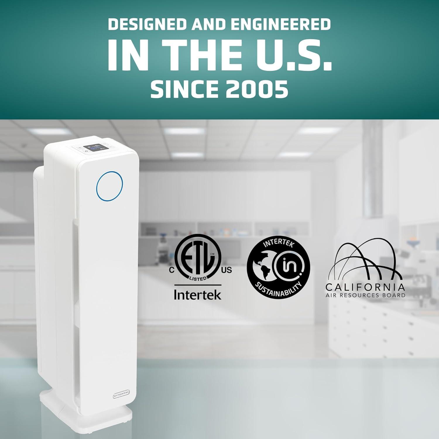 image:imageGermGuardian Air Purifier for Home with HEPA Pure Filter for Wildfire Smoke Pet Dander Pollen Odors Large Rooms Up To 870 Sq Ft Removes 9997 Pollutants UVC Light 28 AC5350B BlackWhite