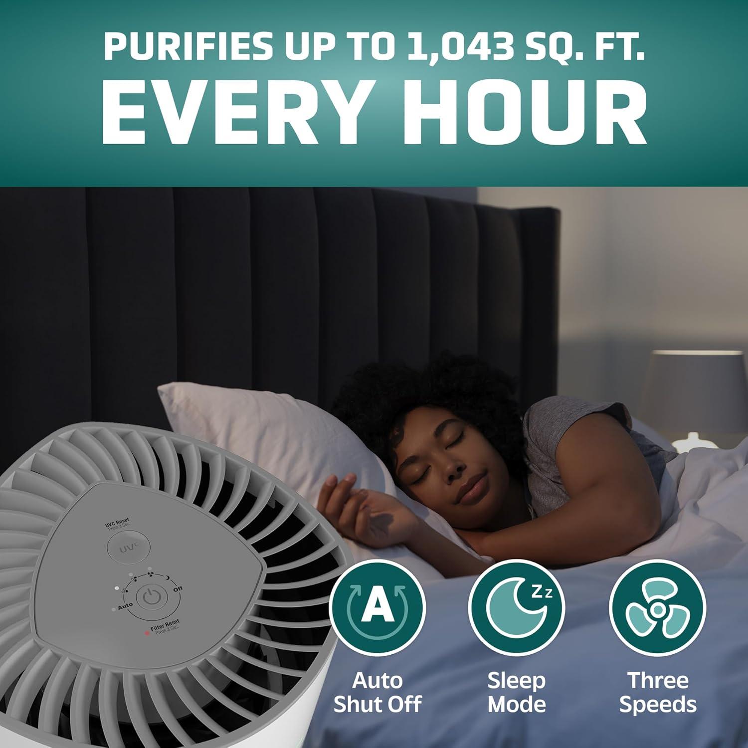 image:imageGermGuardian Airsafe HEPA Air Purifier for Home Large Rooms Up To 1043 Sq Ft with HEPA Air Filter UVC Light amp Air Quality Sensor AC3000B BlackAirsafe Intelligent Air Purifier with UVC light White
