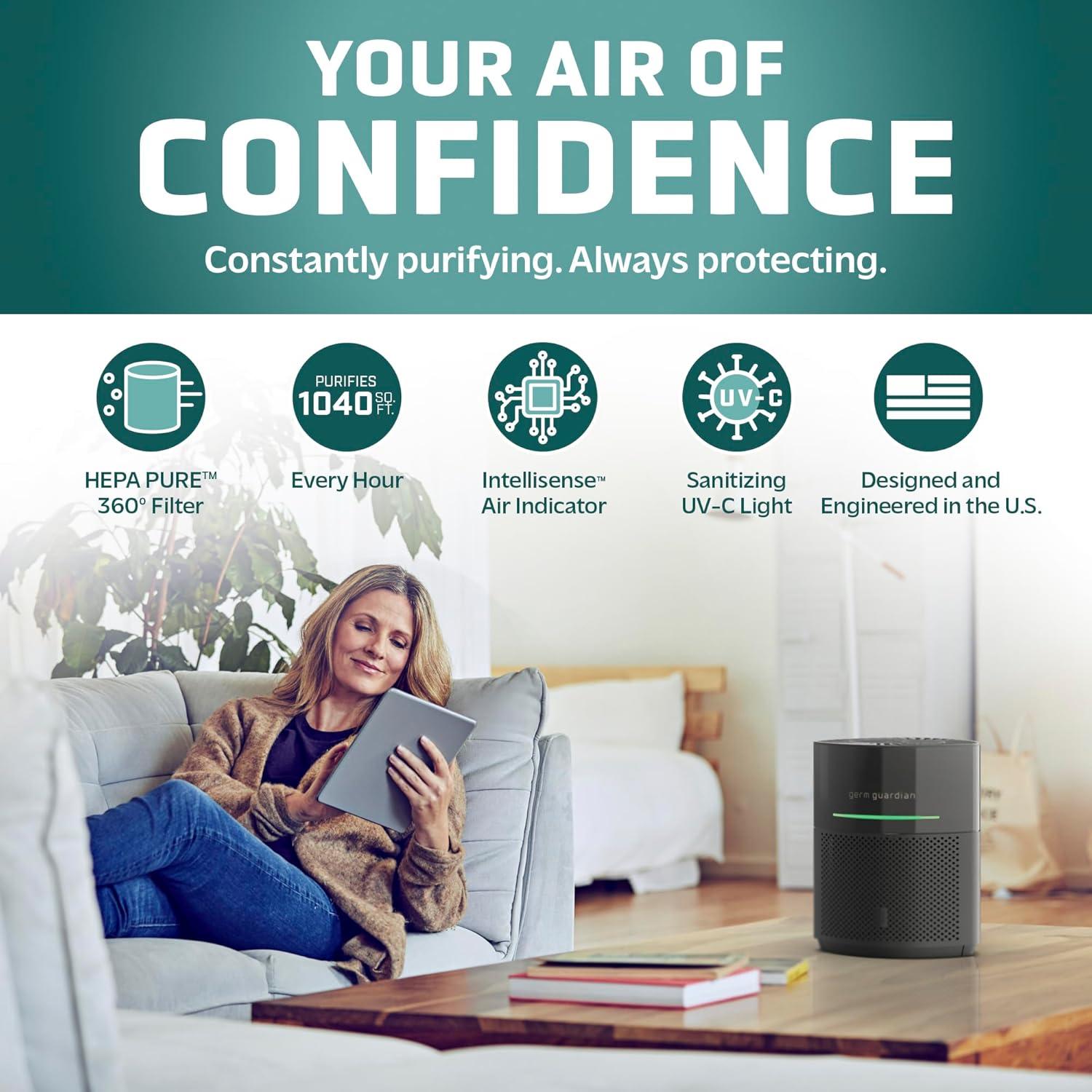 image:imageGermGuardian Airsafe HEPA Air Purifier for Home Large Rooms Up To 1043 Sq Ft with HEPA Air Filter UVC Light amp Air Quality Sensor AC3000B BlackAirsafe Intelligent Air Purifier with UVC light Black