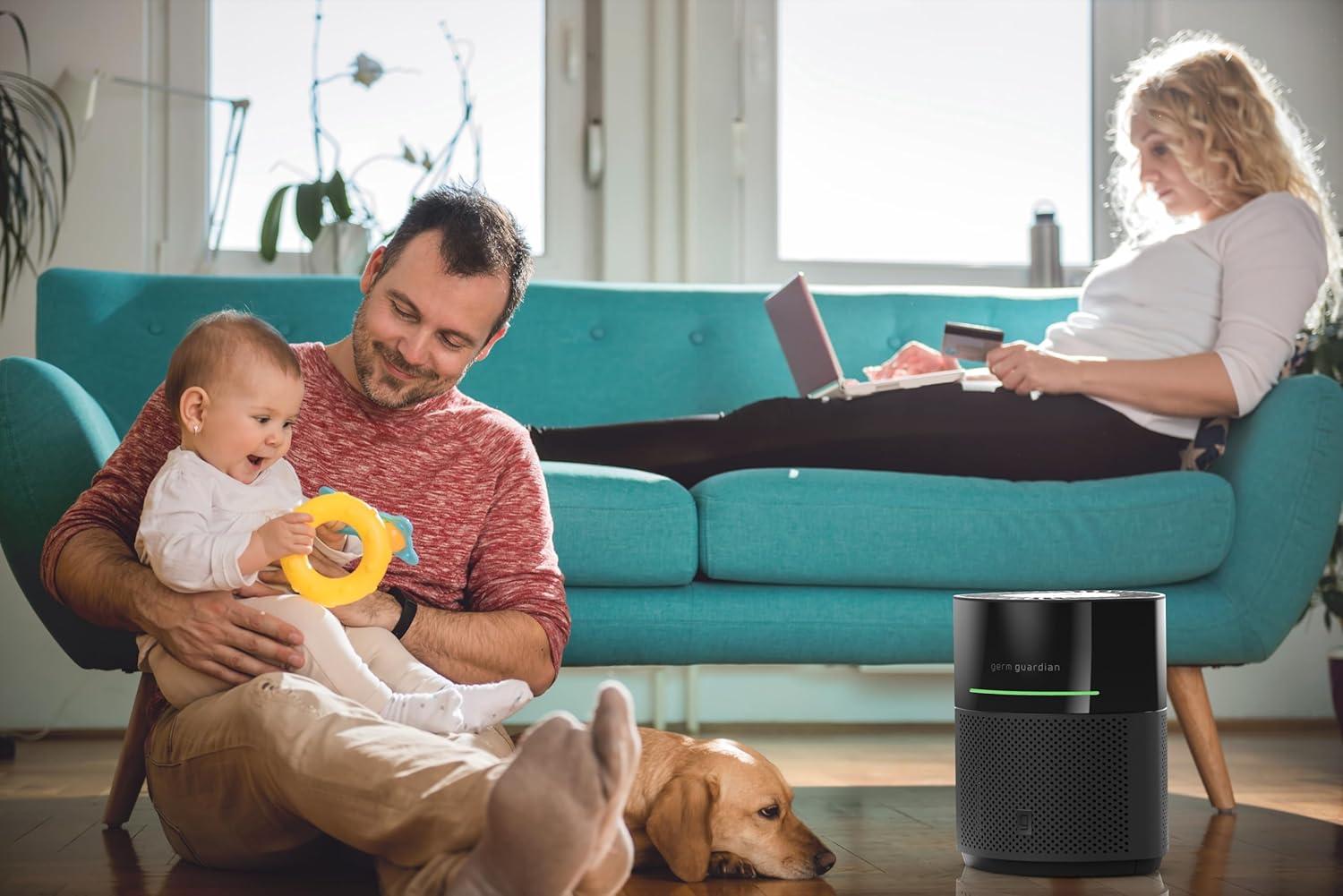 image:imageGermGuardian Airsafe HEPA Air Purifier for Home Large Rooms Up To 1043 Sq Ft with HEPA Air Filter UVC Light amp Air Quality Sensor AC3000B BlackAirsafe Intelligent Air Purifier with UVC light Black