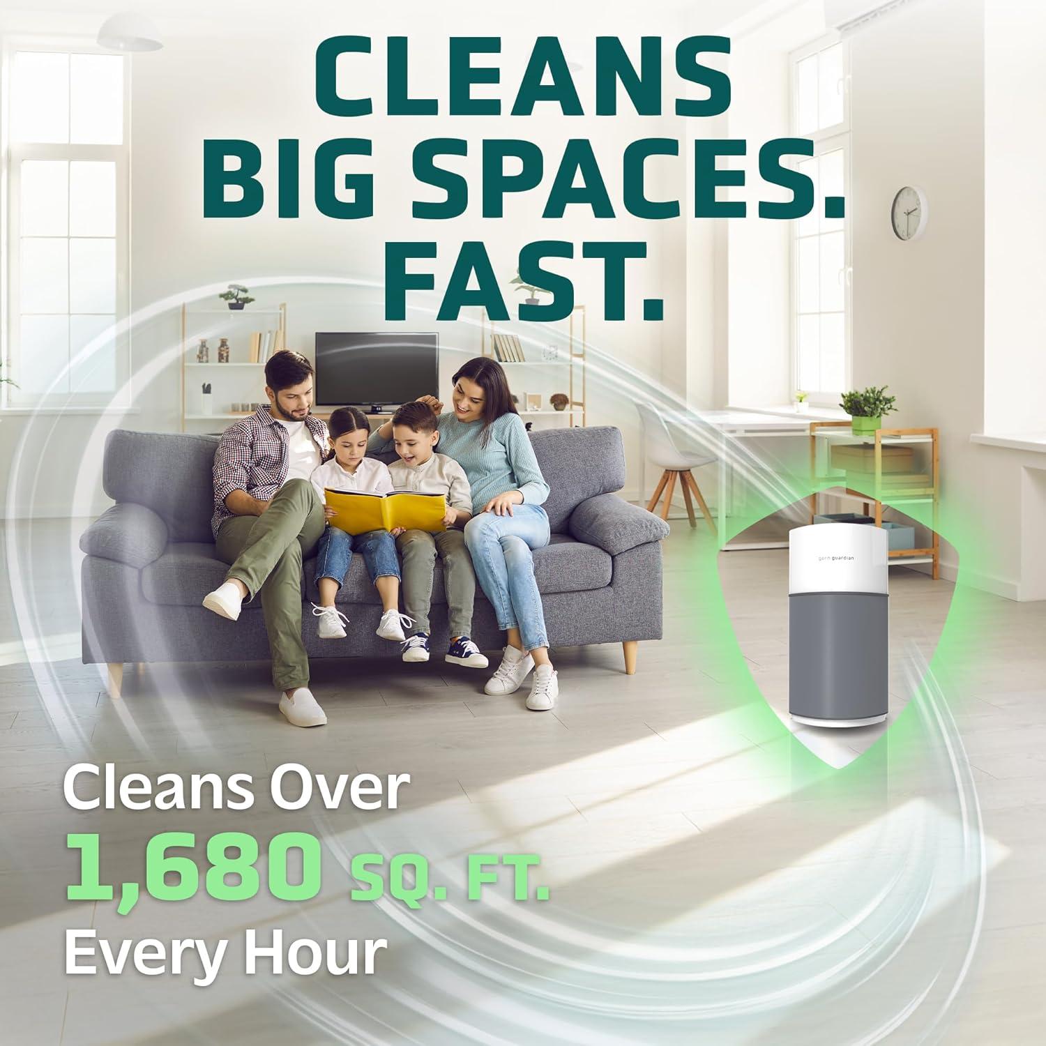 image:imageGermGuardian Airsafe XL Intelligent Air Purifier for Home Wildfire Smoke Pollen Odors with HEPA Pure Filter UVC Air Quality Indicator for Large Rooms 1680 sq ft 20 GrayWhite AC3200
