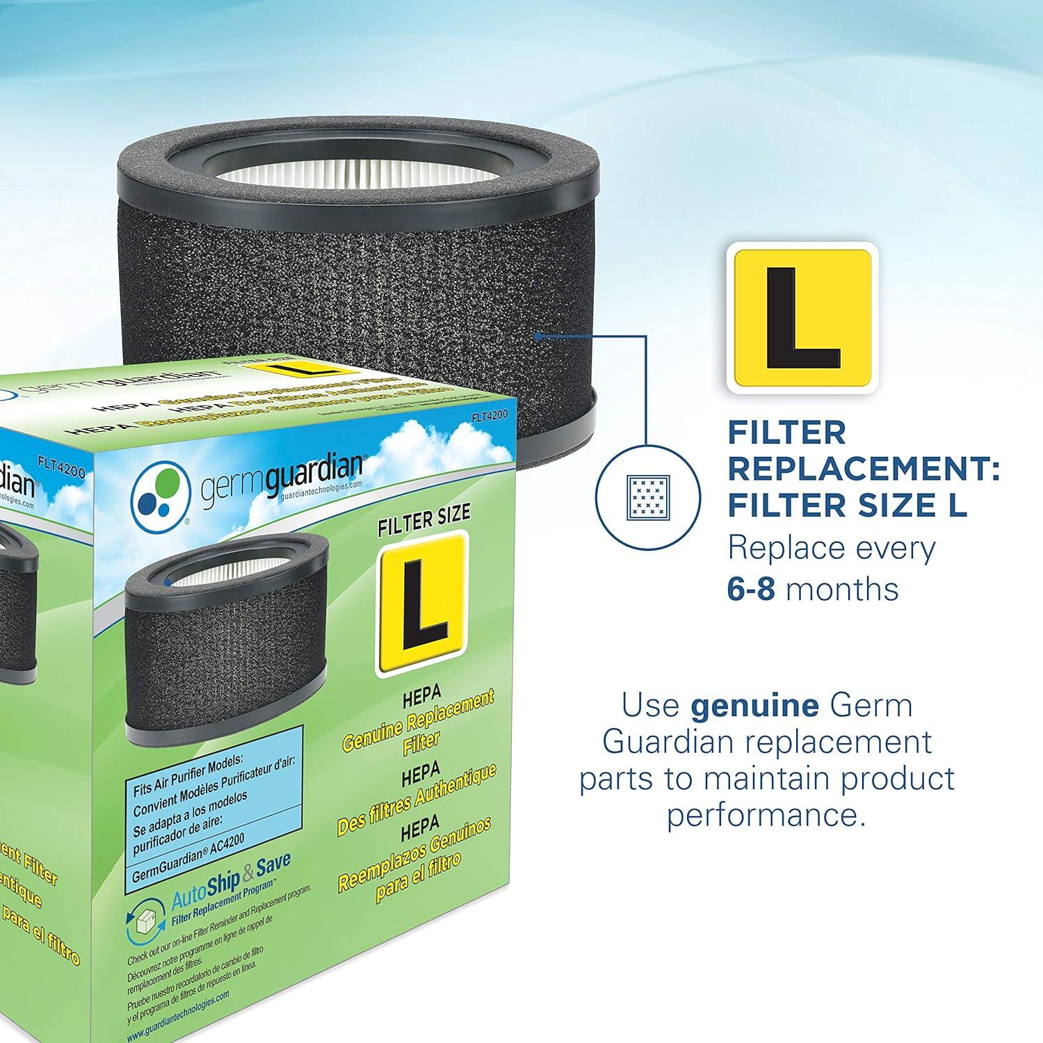image:imageGermGuardian Filter L HEPA Pure Genuine Air Purifier Replacement Filter Removes 9997 of Pollutants for AC4200 Air Purifiers Black FLT42001 Count Pack of 1