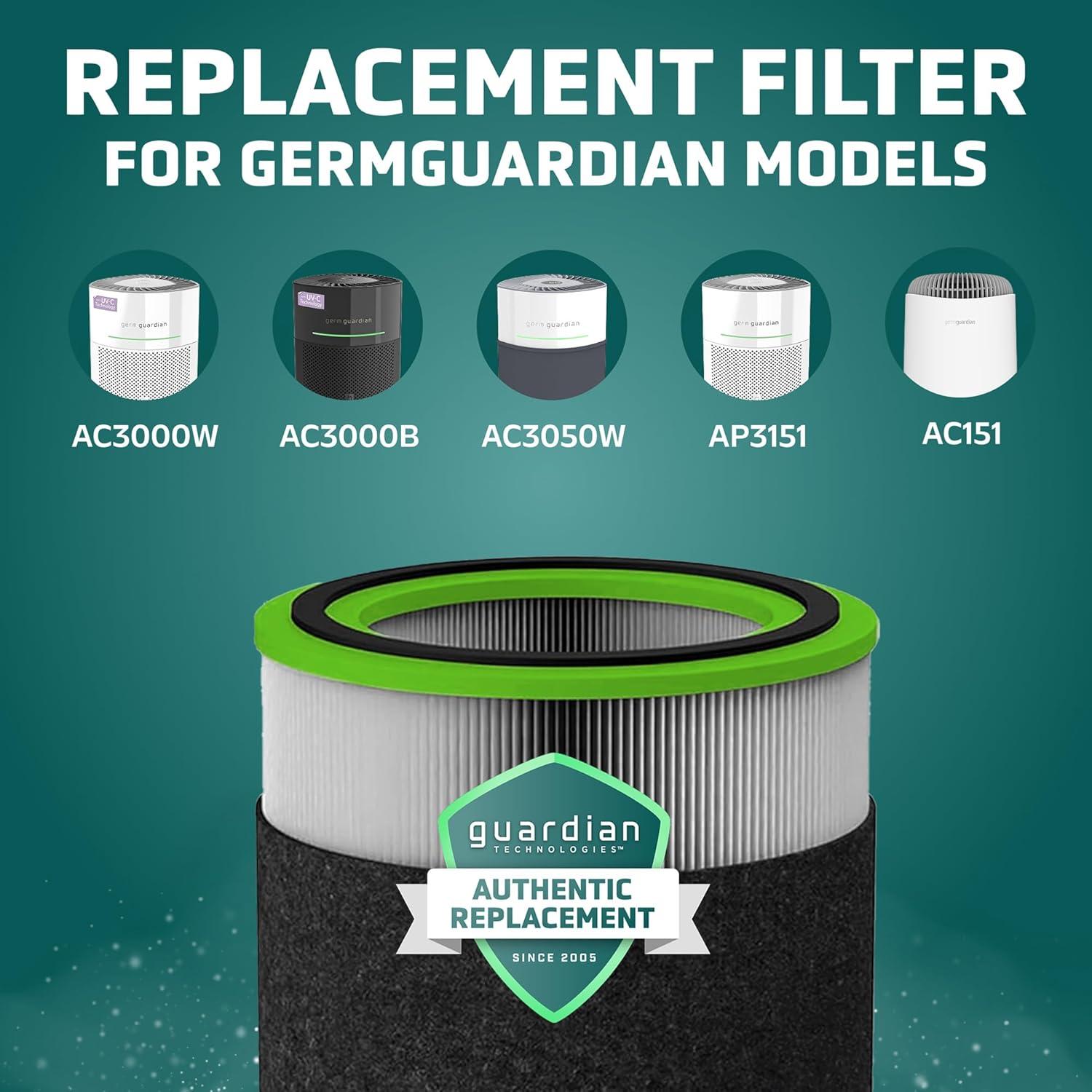 image:imageGermGuardian Filter V HEPA Pure Genuine Air Purifier Replacement Filter Removes 9997 of Pollutants Wildfire Smoke Odors for Models AC3000W AC3000B AC3050 AP3151 AC151 BlackYellow FLT151FLT151VO