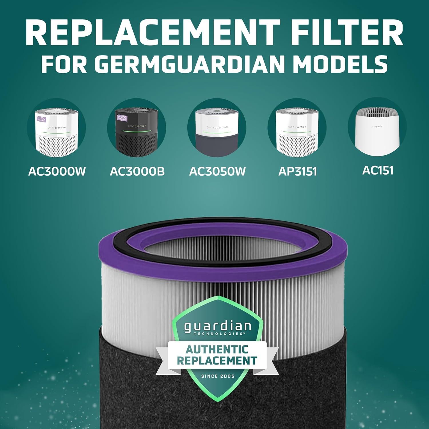 image:imageGermGuardian Filter V HEPA Pure Genuine Air Purifier Replacement Filter Removes 9997 of Pollutants Wildfire Smoke Odors for Models AC3000W AC3000B AC3050 AP3151 AC151 BlackYellow FLT151FLT151PT