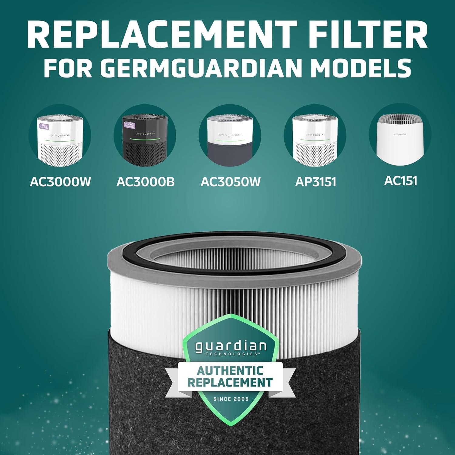 image:imageGermGuardian Filter V HEPA Pure Genuine Air Purifier Replacement Filter Removes 9997 of Pollutants Wildfire Smoke Odors for Models AC3000W AC3000B AC3050 AP3151 AC151 BlackYellow FLT151FLT151SM