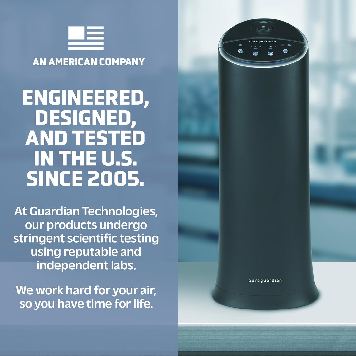 image:imagePure Guardian Ultrasonic Cool Mist Humidifier 100 Hour Run Time 15 Gallon Tank 440 Sq Ft Coverage Medium Rooms Quiet Filter Free Black H3200BARBlack