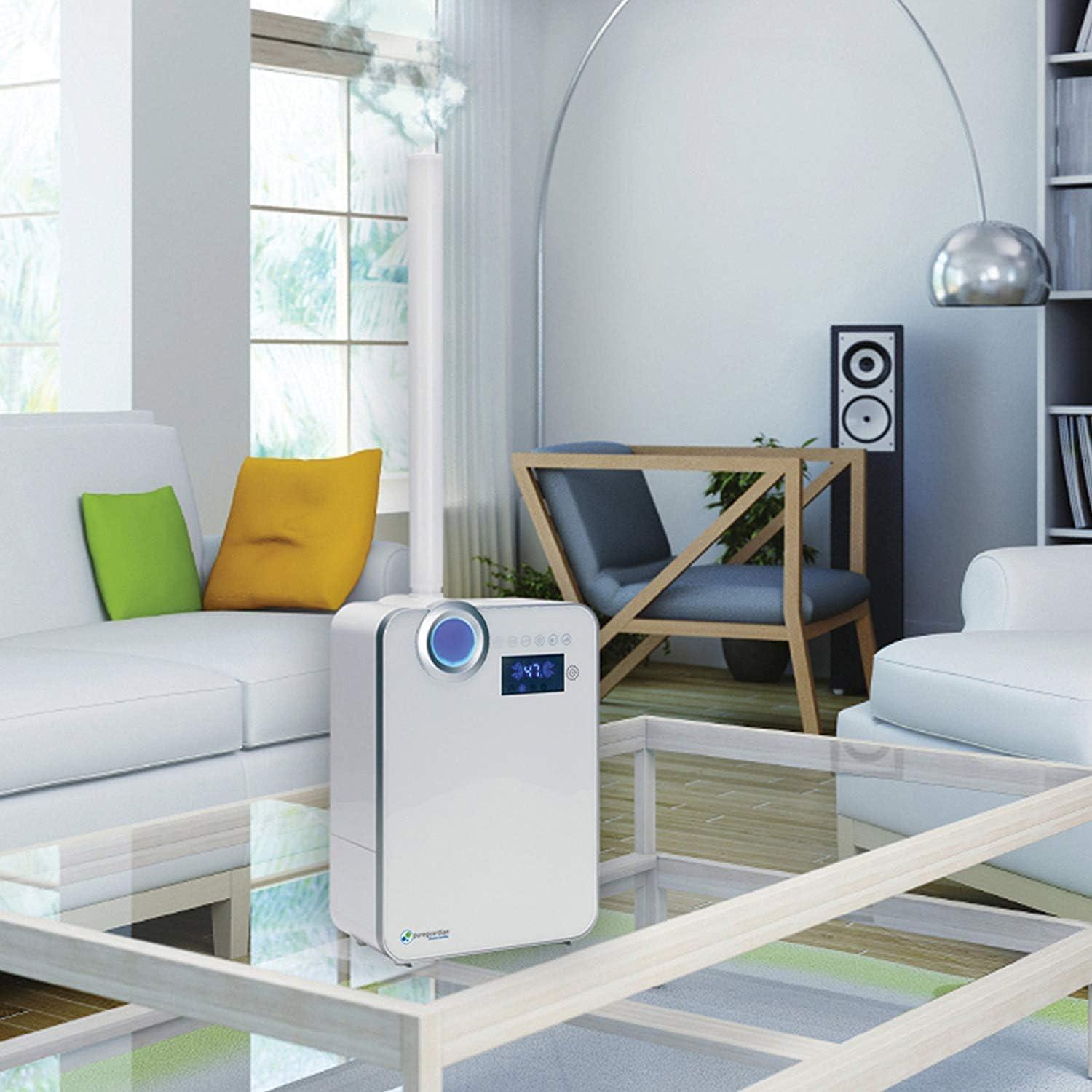image:imagePureGuardian 10L Output per Day Ultrasonic Warm and Cool Mist Humidifier Large Room Home Office Easy Quiet Operation Digital Display Auto Humidistat Timer Auto ShutOff Pure Guardian H7550Crystal White