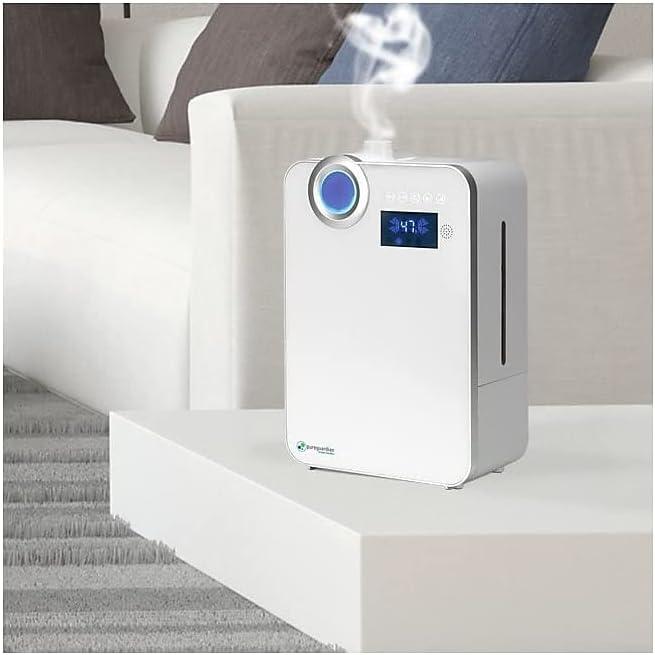 image:imagePureGuardian 10L Output per Day Ultrasonic Warm and Cool Mist Humidifier Large Room Home Office Easy Quiet Operation Digital Display Auto Humidistat Timer Auto ShutOff Pure Guardian H7550Crystal White
