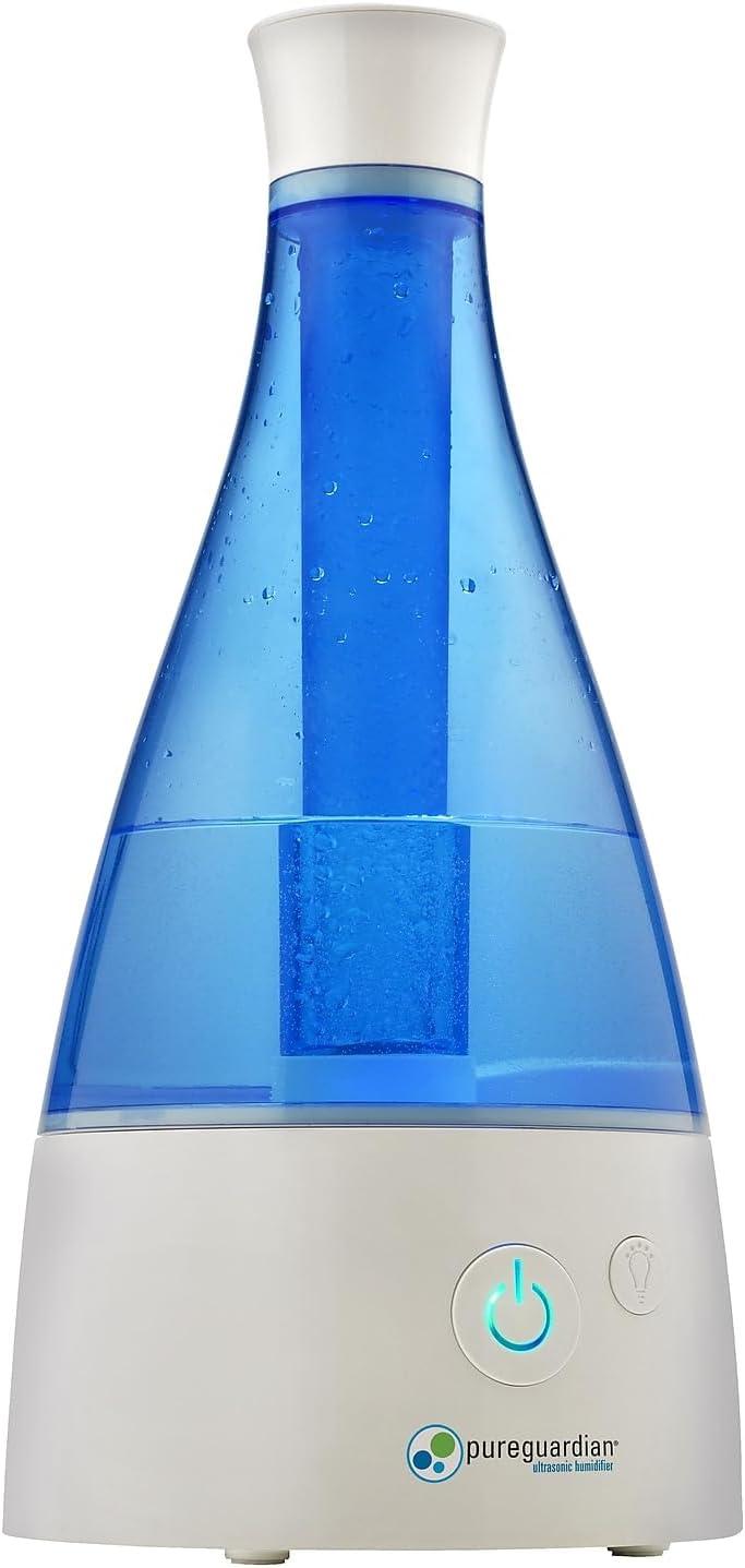 image:imagePureGuardian Ultrasonic Cool Mist Humidifier 30 Hrs Run Time 05 Gal Tank Capacity 350 Sq Ft Coverage Small Rooms Quiet Filter Free Silver Clean Treated Tank H940AR1 Count Pack of 1
