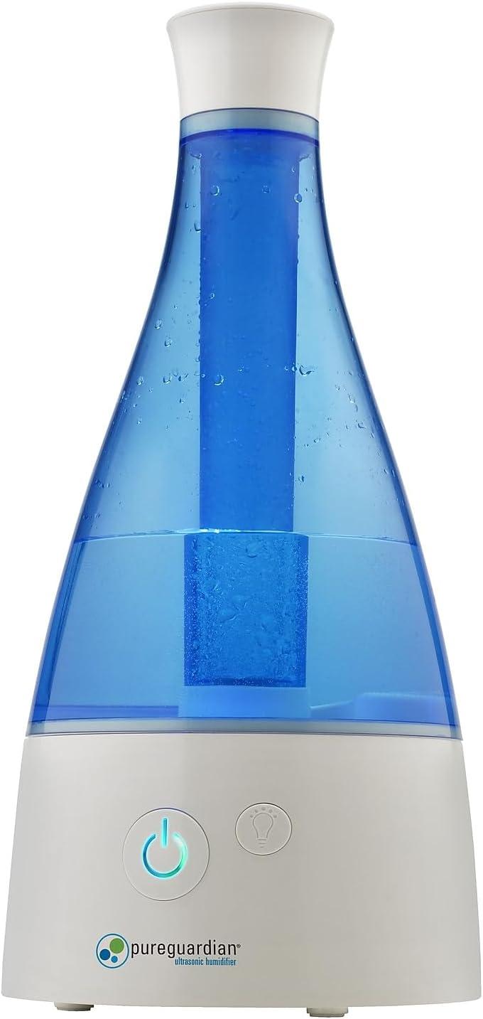 image:imagePureGuardian Ultrasonic Cool Mist Humidifier 30 Hrs Run Time 05 Gal Tank Capacity 350 Sq Ft Coverage Small Rooms Quiet Filter Free Silver Clean Treated Tank H940AR1 Count Pack of 1