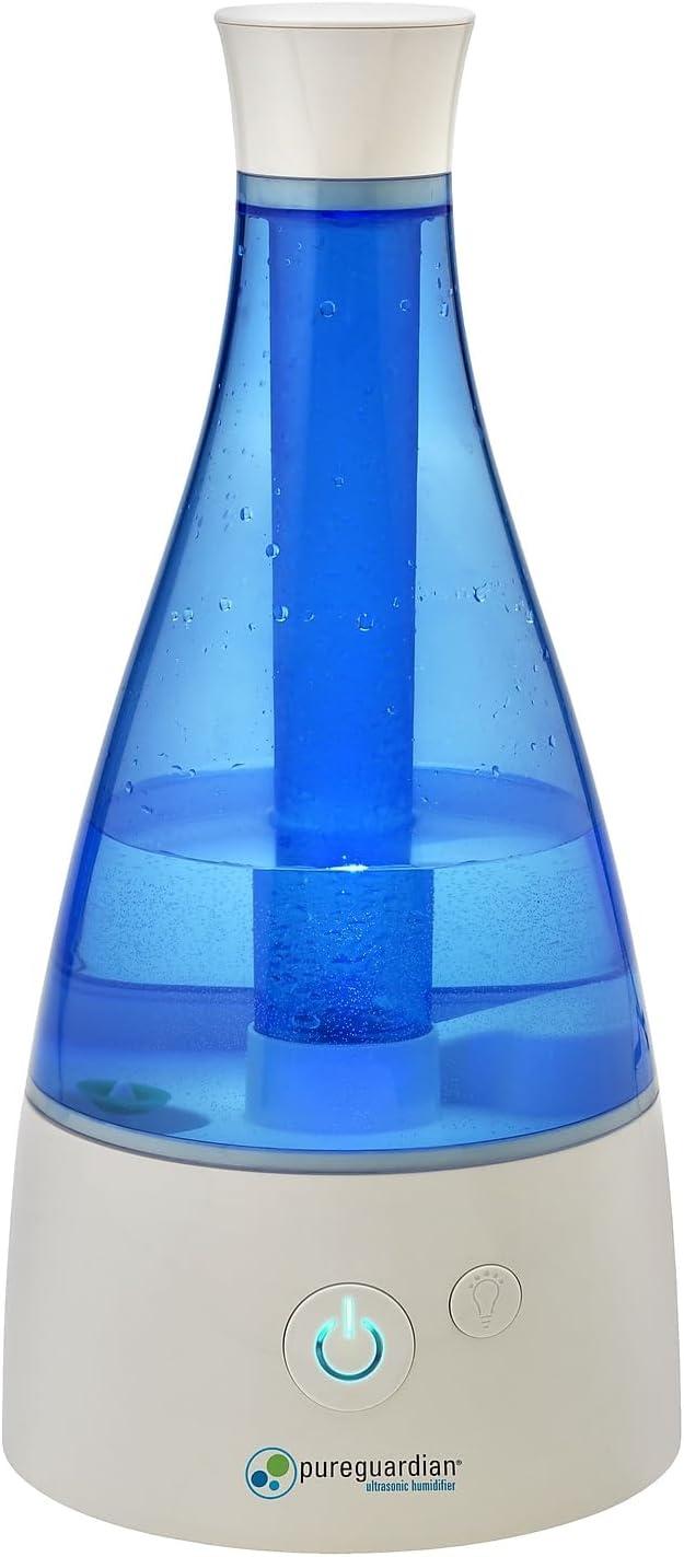 image:imagePureGuardian Ultrasonic Cool Mist Humidifier 30 Hrs Run Time 05 Gal Tank Capacity 350 Sq Ft Coverage Small Rooms Quiet Filter Free Silver Clean Treated Tank H940AR1 Count Pack of 1