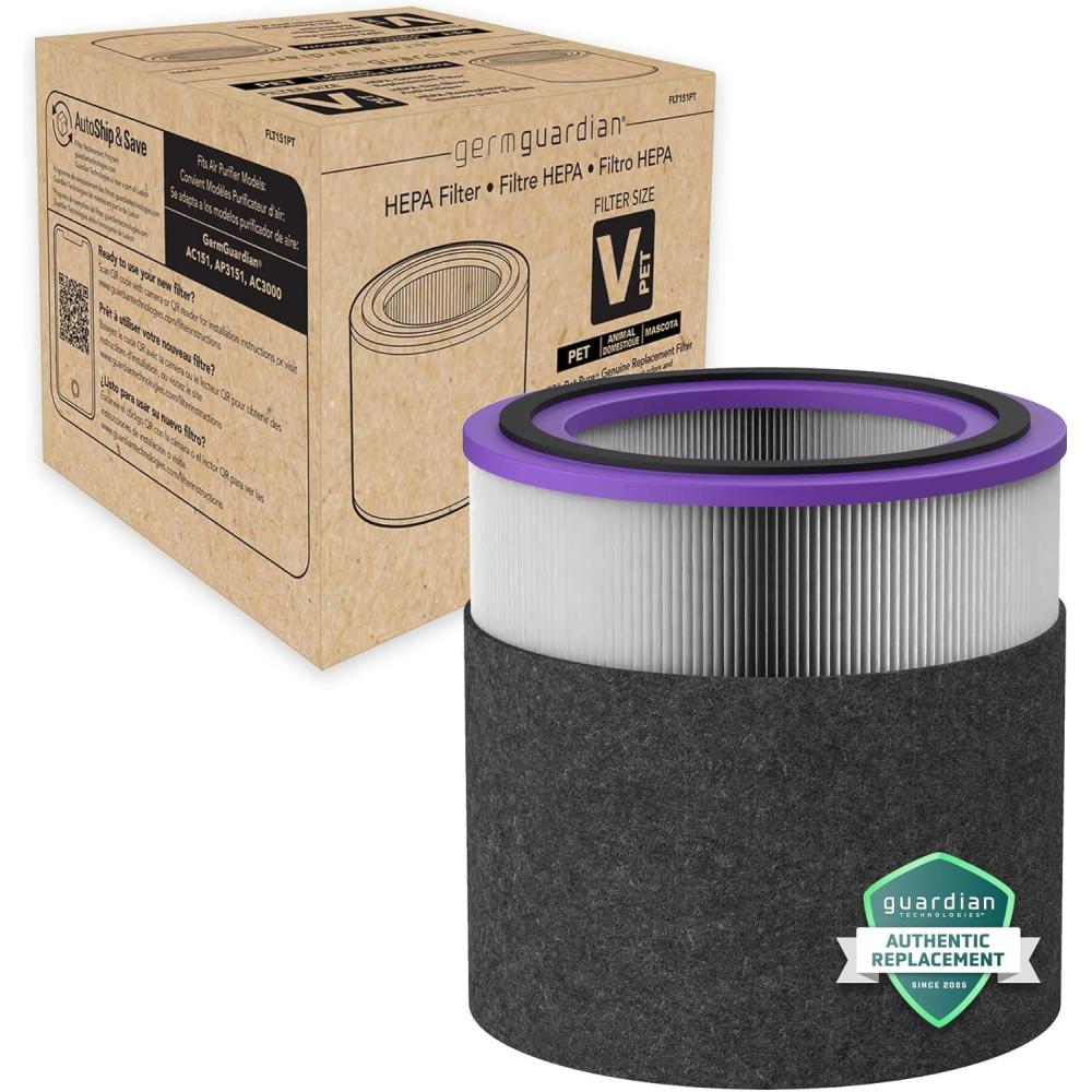 image:imageGermGuardian Filter V HEPA Pure Genuine Air Purifier Replacement Filter Removes 9997 of Pollutants Wildfire Smoke Odors for Models AC3000W AC3000B AC3050 AP3151 AC151 BlackYellow FLT151FLT151PT