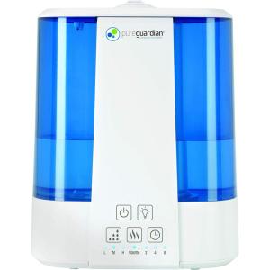 PureGuardian Top Fill Warm and Cool Mist Ultrasonic Humidifier, 560 Sq. Ft., 2 Gallon Tank, 100 Hour Runtime on Low, Filter-Free with Essential Oil Tray, 3 Speeds, Silver Clean Treatment, H5225WCA