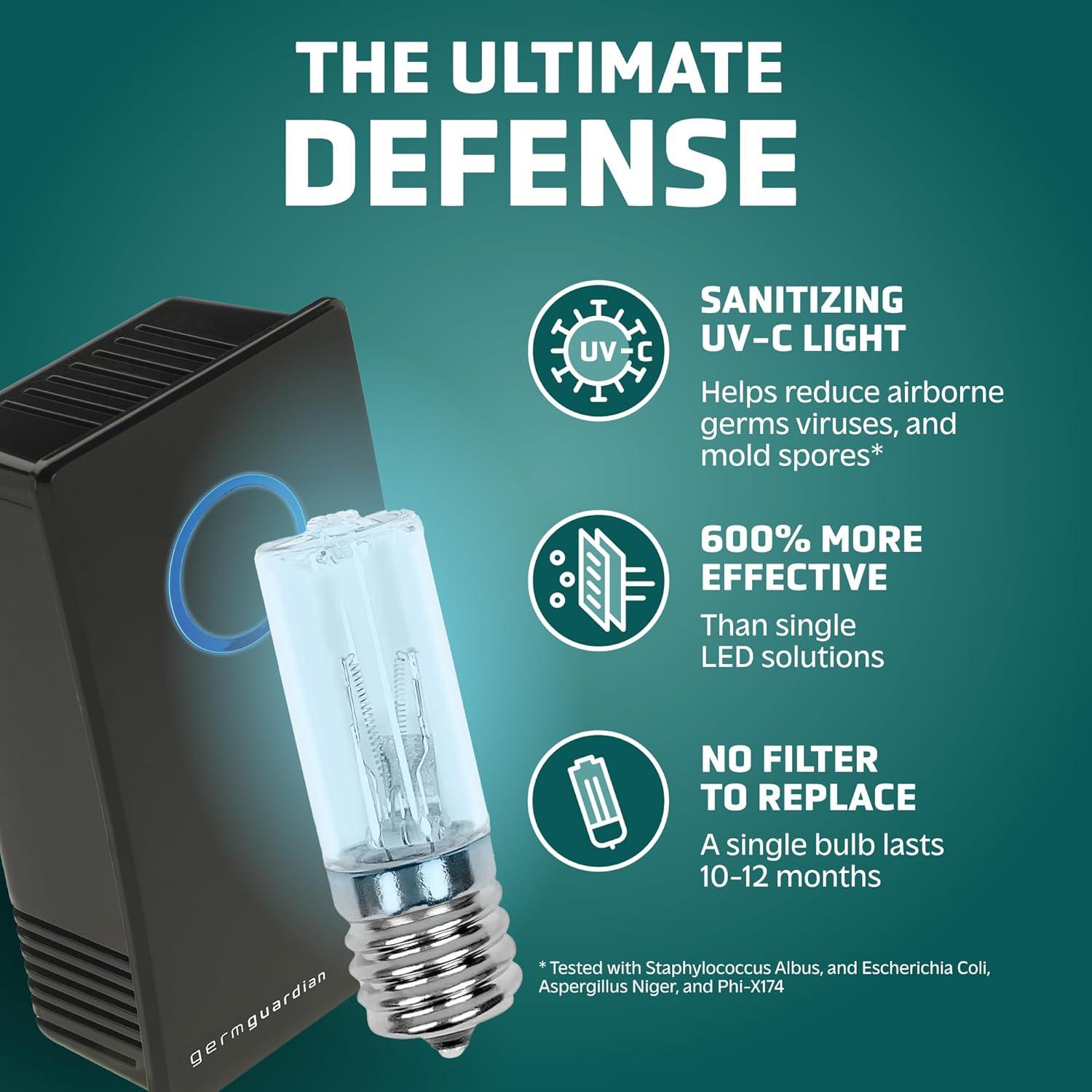 image:imageGerm Guardian GG1100B 7 Pluggable Small Air Purifier Small Room Wall Air Sanitizer Freshens Air UVC Light Kills Germs Reduces Odors From Pets Cooking Mold GermGuardian 1Yr Wty BlackBlack Onyx