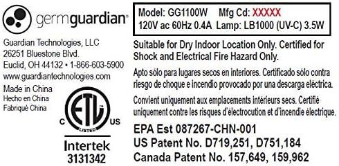 image:imageGerm Guardian GG1100B 7 Pluggable Small Air Purifier Small Room Wall Air Sanitizer Freshens Air UVC Light Kills Germs Reduces Odors From Pets Cooking Mold GermGuardian 1Yr Wty BlackWhite