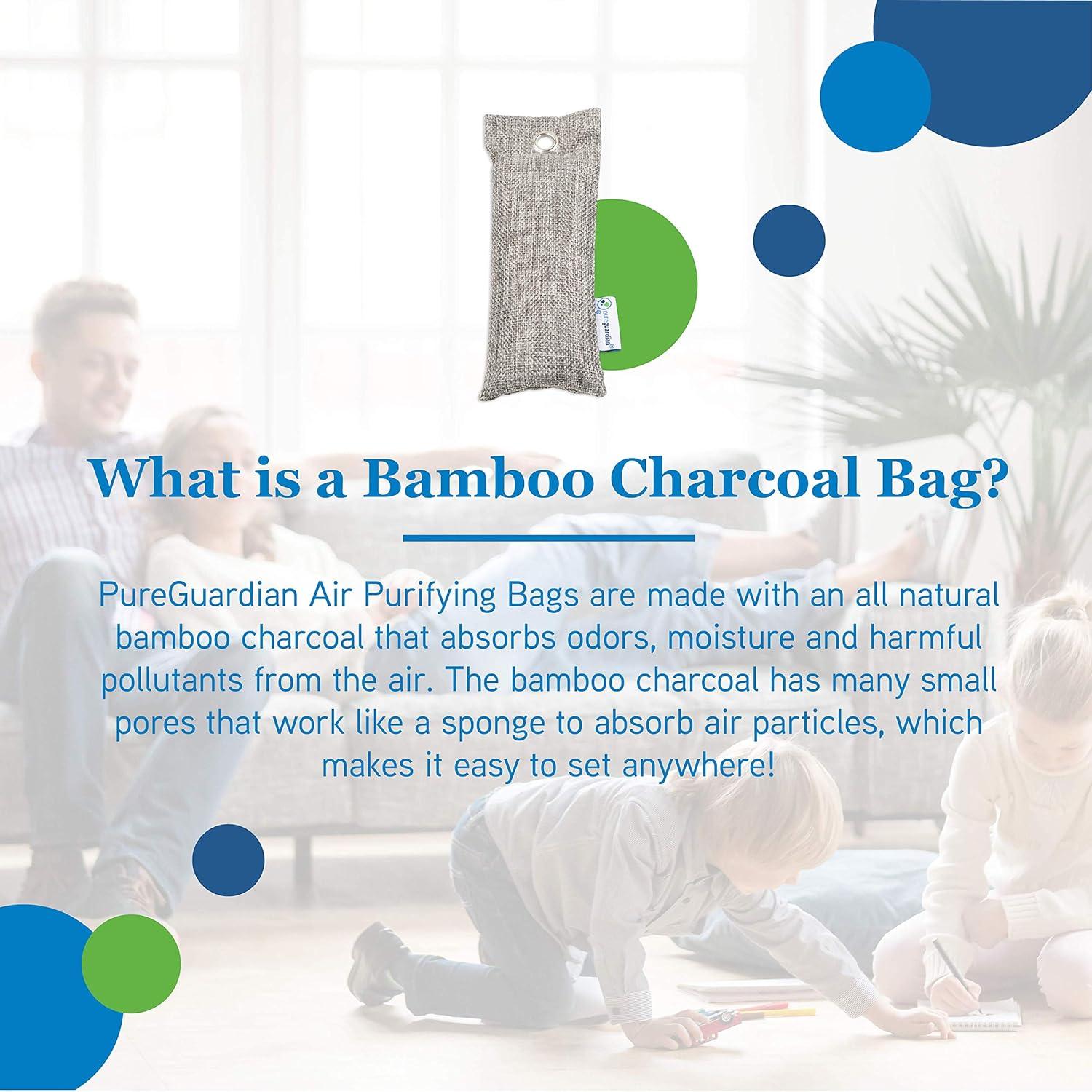 image:imagePureGuardian CB075 Bamboo Charcoal Air Purifying Bags EcoFriendly Naturally Absorbs Odors Excess Moisture and Pollutants 2pack 75g each Gray