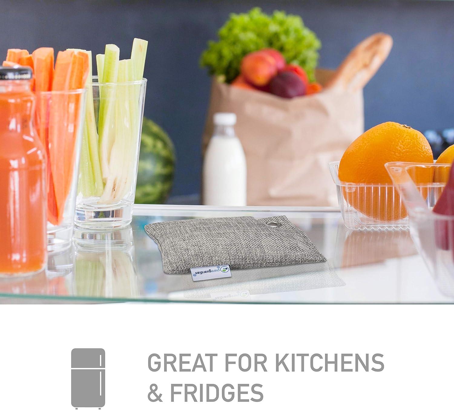 image:imagePureGuardian CB100 Bamboo Charcoal Air Purifying Bag EcoFriendly Naturally Absorbs Odors Excess Moisture and Pollutants 100g 4Pack GrayCB1008PK