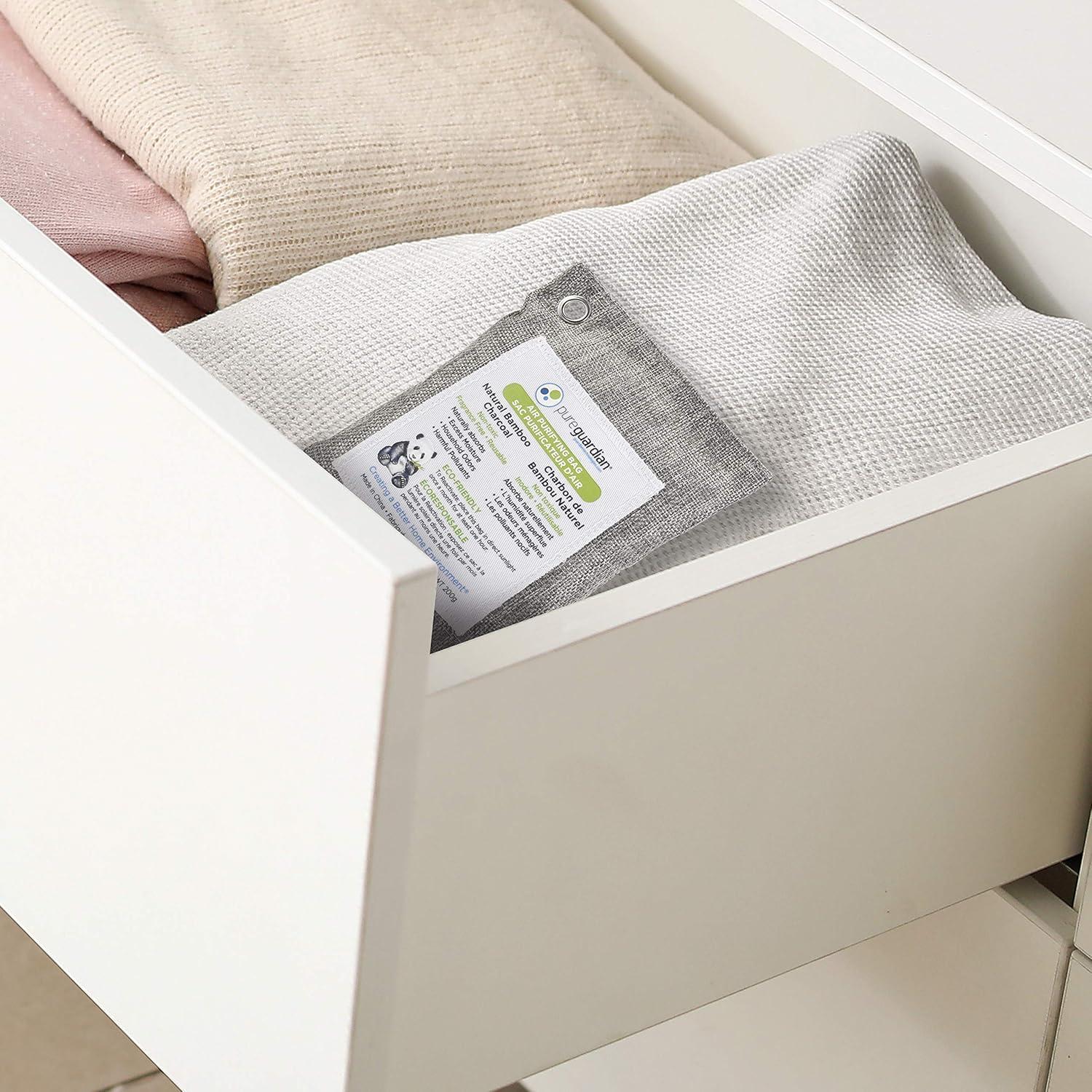 image:imagePureGuardian CB200 Bamboo Charcoal Air Purifying Bag EcoFriendly Naturally Absorbs Odors Excess Moisture and Pollutants 200g 4Pack GrayCB200