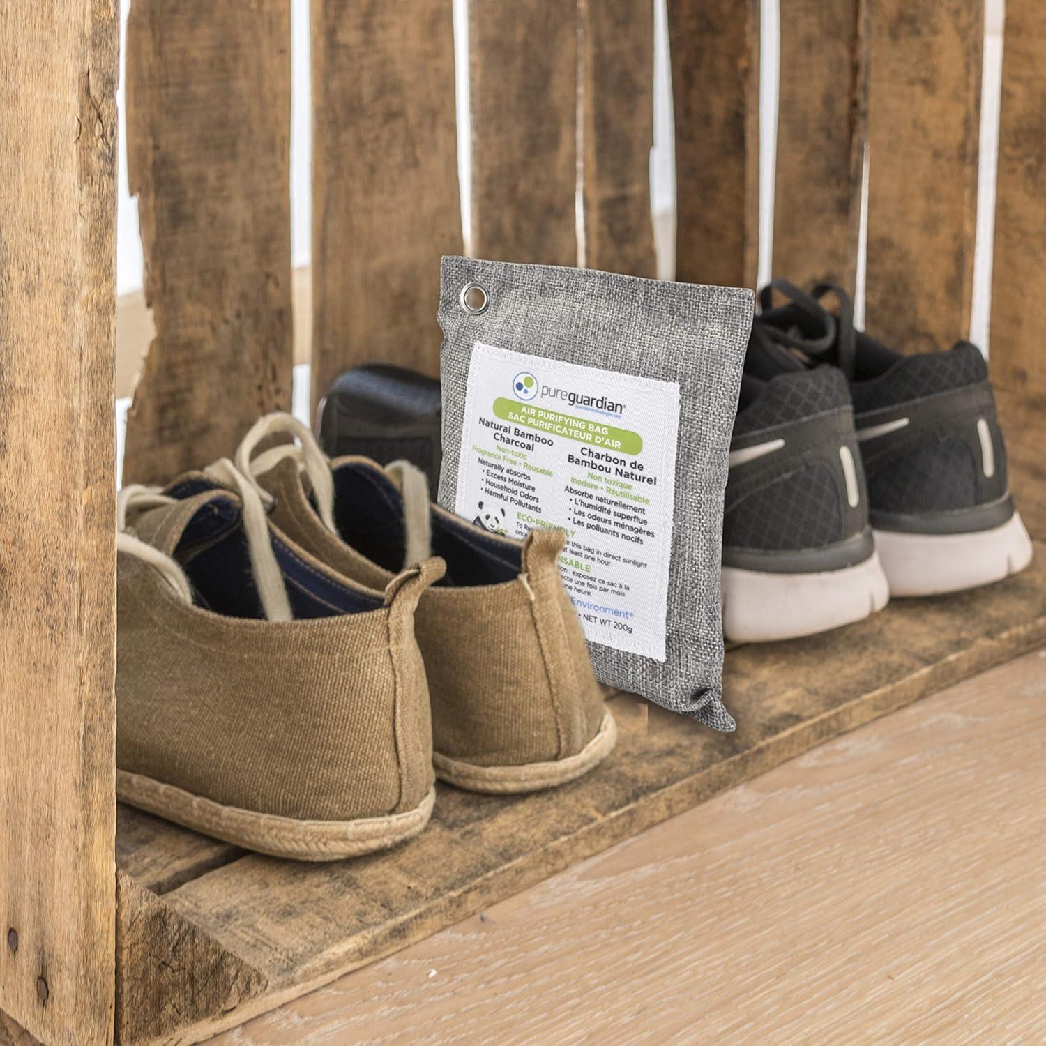 image:imagePureGuardian CB200 Bamboo Charcoal Air Purifying Bag EcoFriendly Naturally Absorbs Odors Excess Moisture and Pollutants 200g 4Pack GrayCB2006PK
