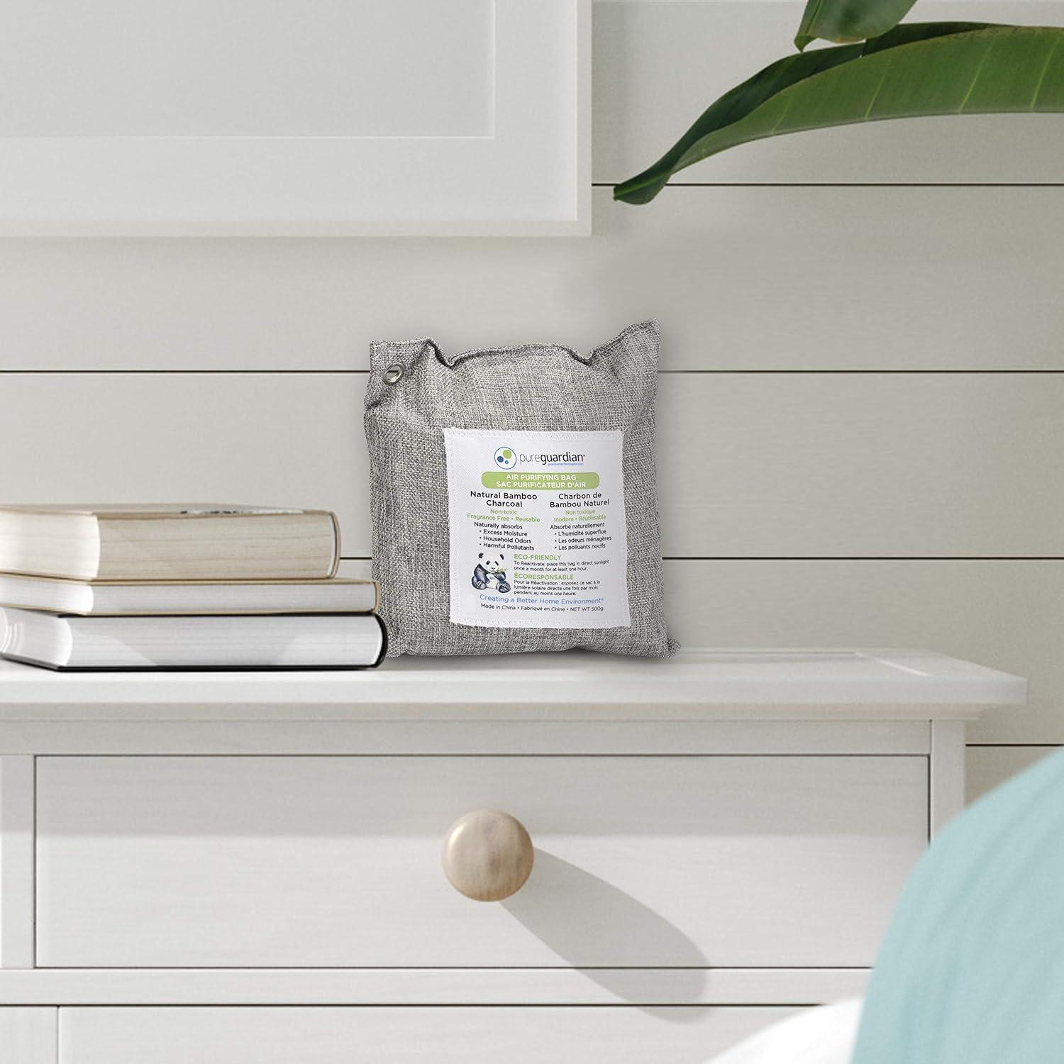 image:imagePureGuardian CB500 Bamboo Charcoal Air Purifying Bag EcoFriendly Naturally Absorbs Odors Excess Moisture and Pollutants 500g 2Pack GrayCB500