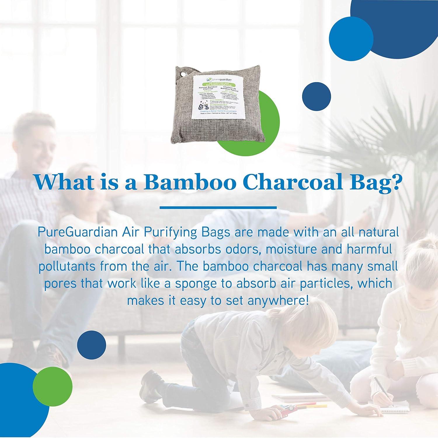 image:imagePureGuardian CB500 Bamboo Charcoal Air Purifying Bag EcoFriendly Naturally Absorbs Odors Excess Moisture and Pollutants 500g 2Pack GrayCB500