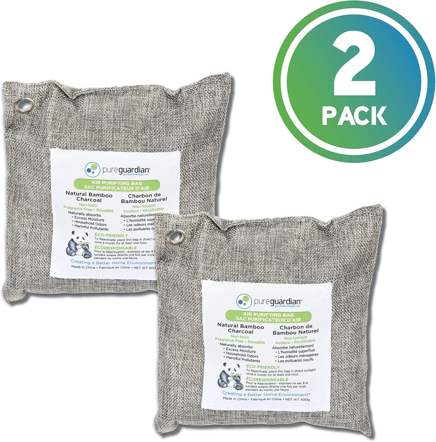 image:imagePureGuardian CB500 Bamboo Charcoal Air Purifying Bag EcoFriendly Naturally Absorbs Odors Excess Moisture and Pollutants 500g 2Pack GrayCB5002PK
