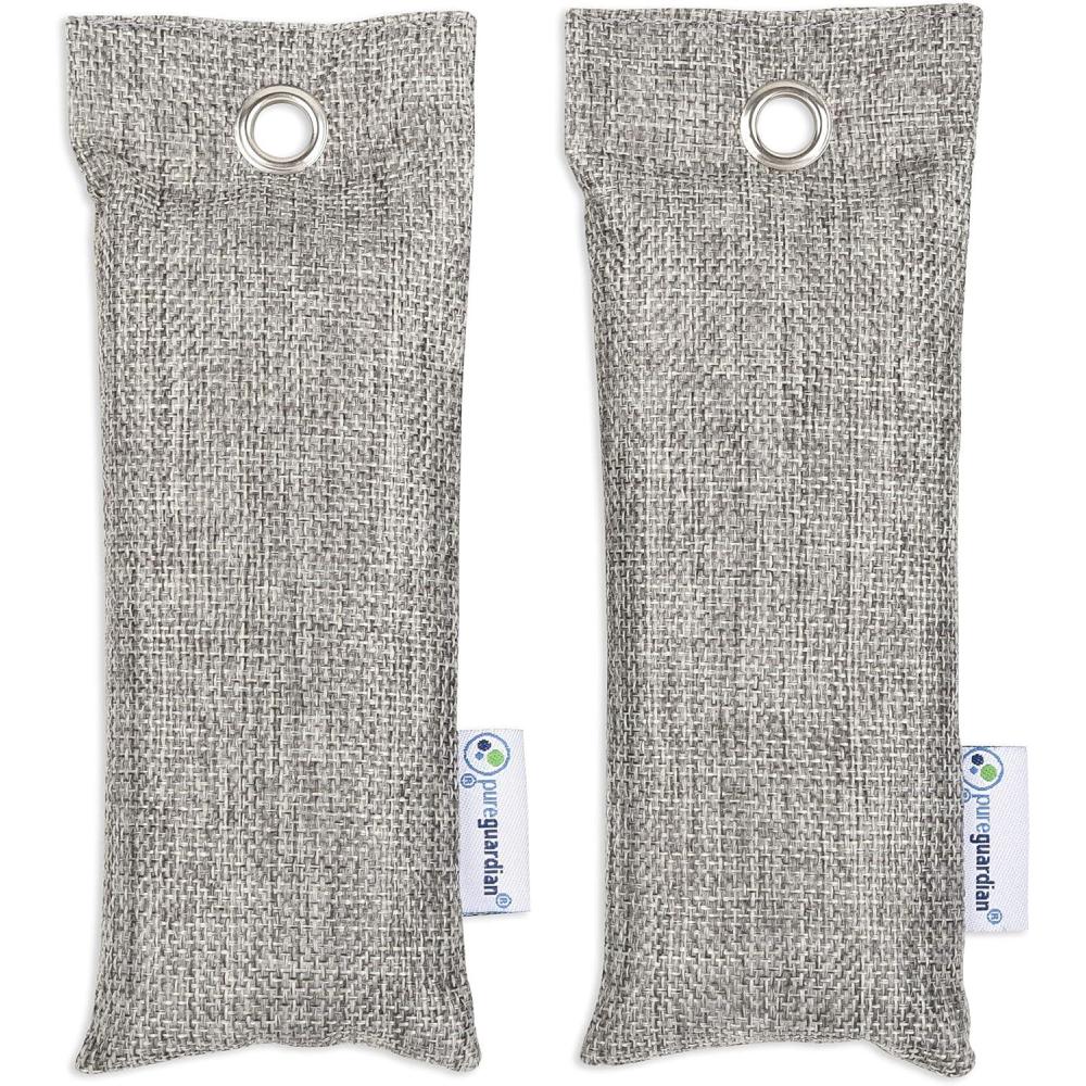 image:imagePureGuardian CB075 Bamboo Charcoal Air Purifying Bags EcoFriendly Naturally Absorbs Odors Excess Moisture and Pollutants 2pack 75g each Gray