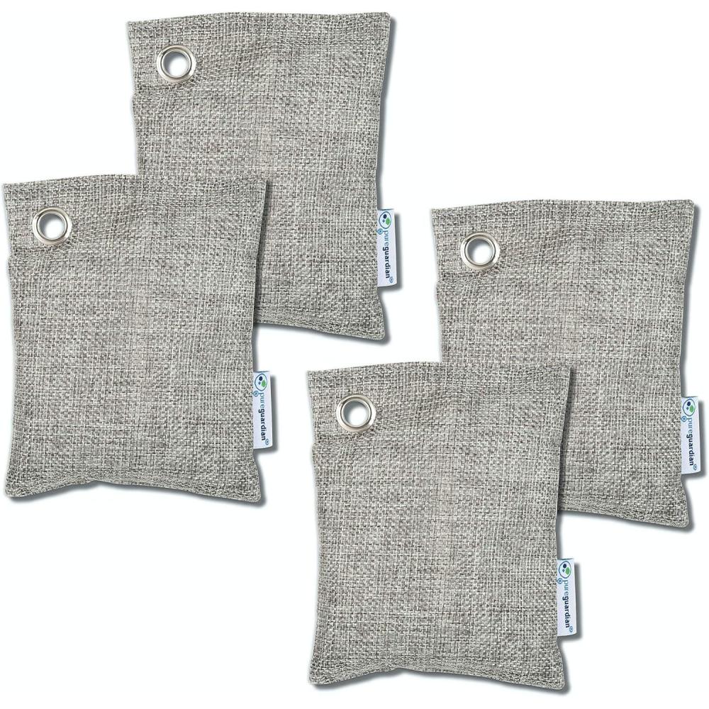image:imagePureGuardian CB100 Bamboo Charcoal Air Purifying Bag EcoFriendly Naturally Absorbs Odors Excess Moisture and Pollutants 100g 4Pack GrayCB1004PK