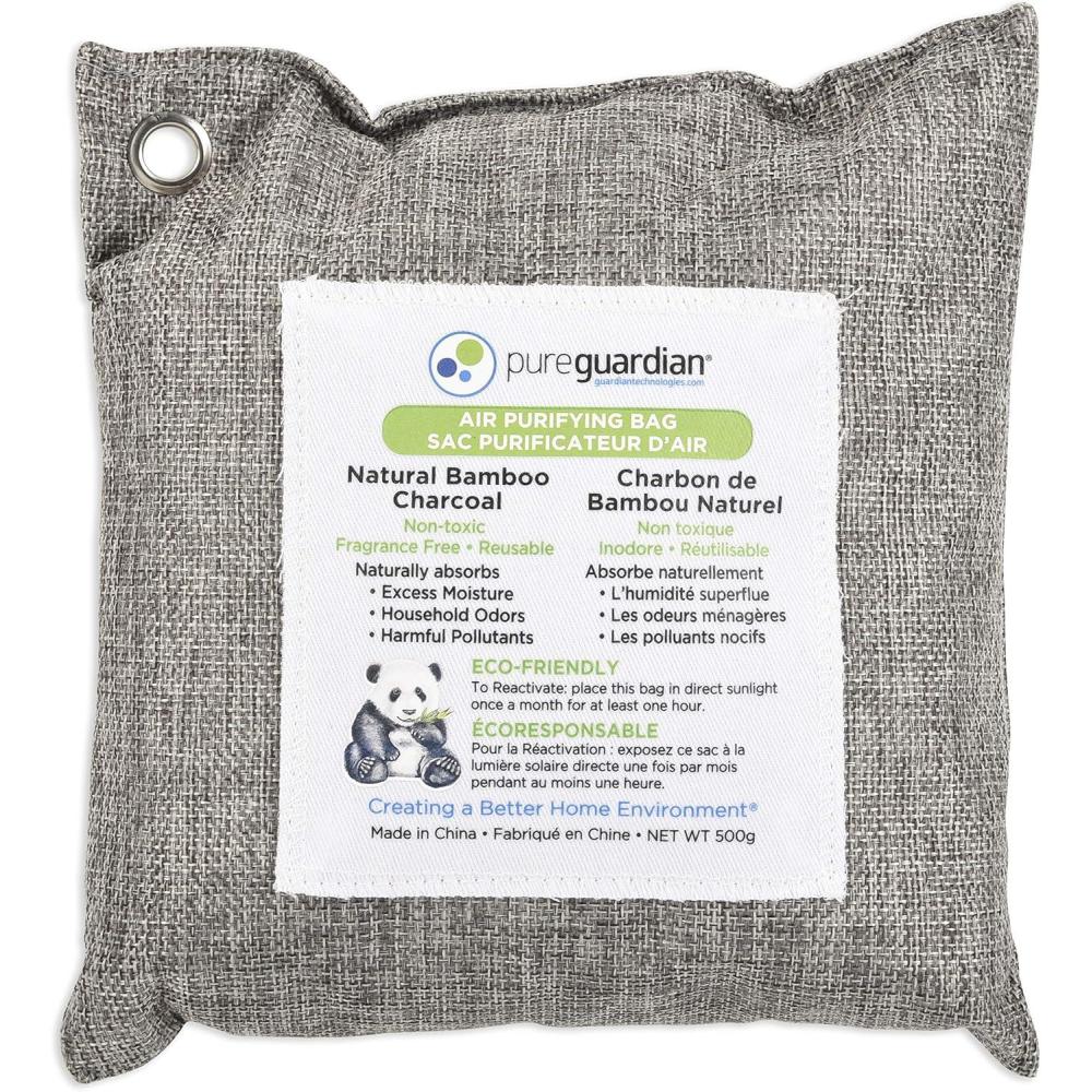 image:imagePureGuardian CB500 Bamboo Charcoal Air Purifying Bag EcoFriendly Naturally Absorbs Odors Excess Moisture and Pollutants 500g 2Pack GrayCB500