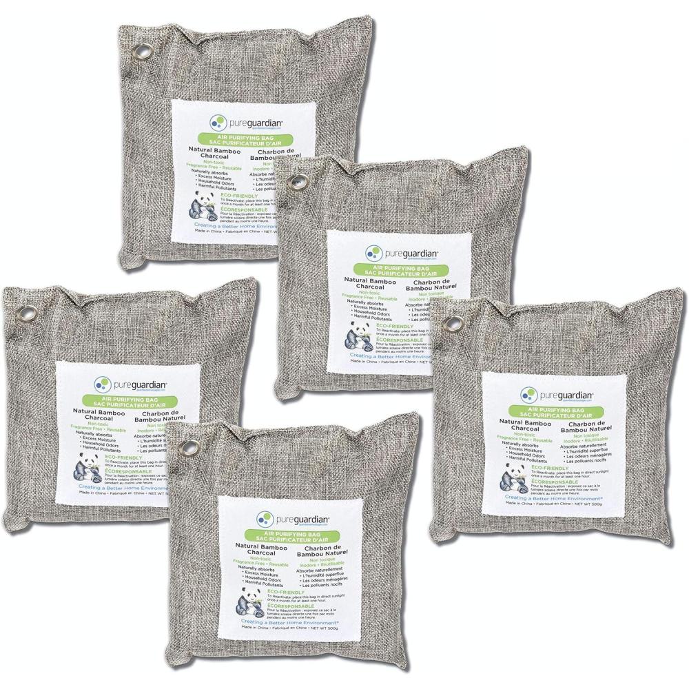 image:imagePureGuardian CB500 Bamboo Charcoal Air Purifying Bag EcoFriendly Naturally Absorbs Odors Excess Moisture and Pollutants 500g 2Pack GrayCB5005PK