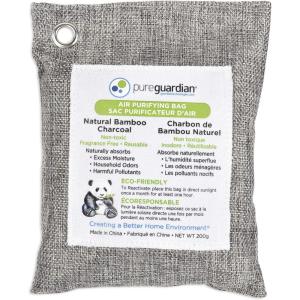 PureGuardian CB200 Bamboo Charcoal Air Purifying Bag, Eco-Friendly, Naturally Absorbs Odors, Excess Moisture and Pollutants, 200g, 4-Pack, Gray(CB200)