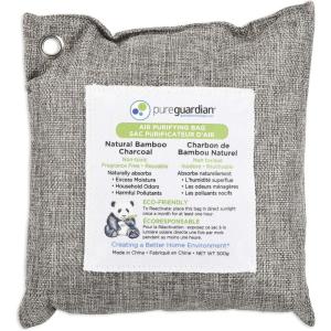 PureGuardian CB500 Bamboo Charcoal Air Purifying Bag, Eco-Friendly, Naturally Absorbs Odors, Excess Moisture and Pollutants, 500g, 2-Pack, Gray(CB500)