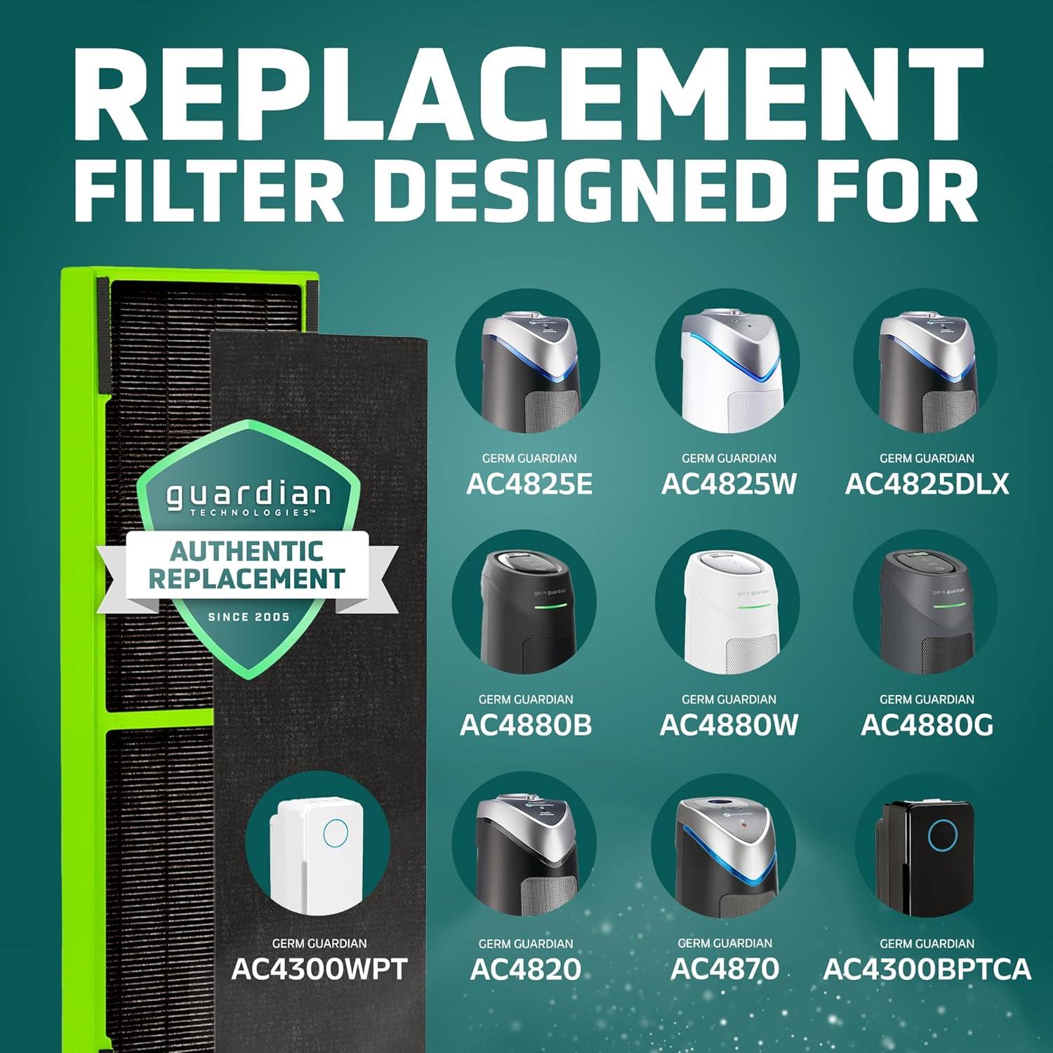 image:imageGermGuardian Air Filter B Genuine Toxin Clear HEPA Replacement Air Purifier Filter Removes 9997 of Pollutants Common VOCs Household Toxins AC4825 AC4300 AC4880 AC4900 CDAP4500 FLT4825VO48 x 158 x 13 Pack of 4