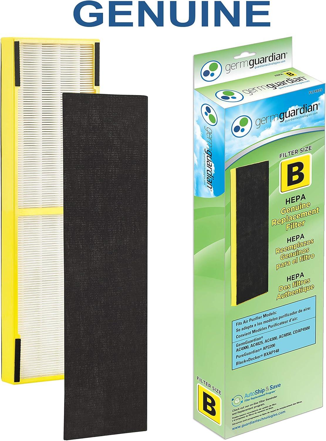 image:imageGermGuardian HEPA Pure Genuine Air Purifier Filter B Removes 9997 of Pollutants Wildfire Smoke Odors for AC4825 AC4300 AC4900 AC4880 AC4850 CDAP4500 2Pack BlackYellow FLT48252PK5 x 16 x 2